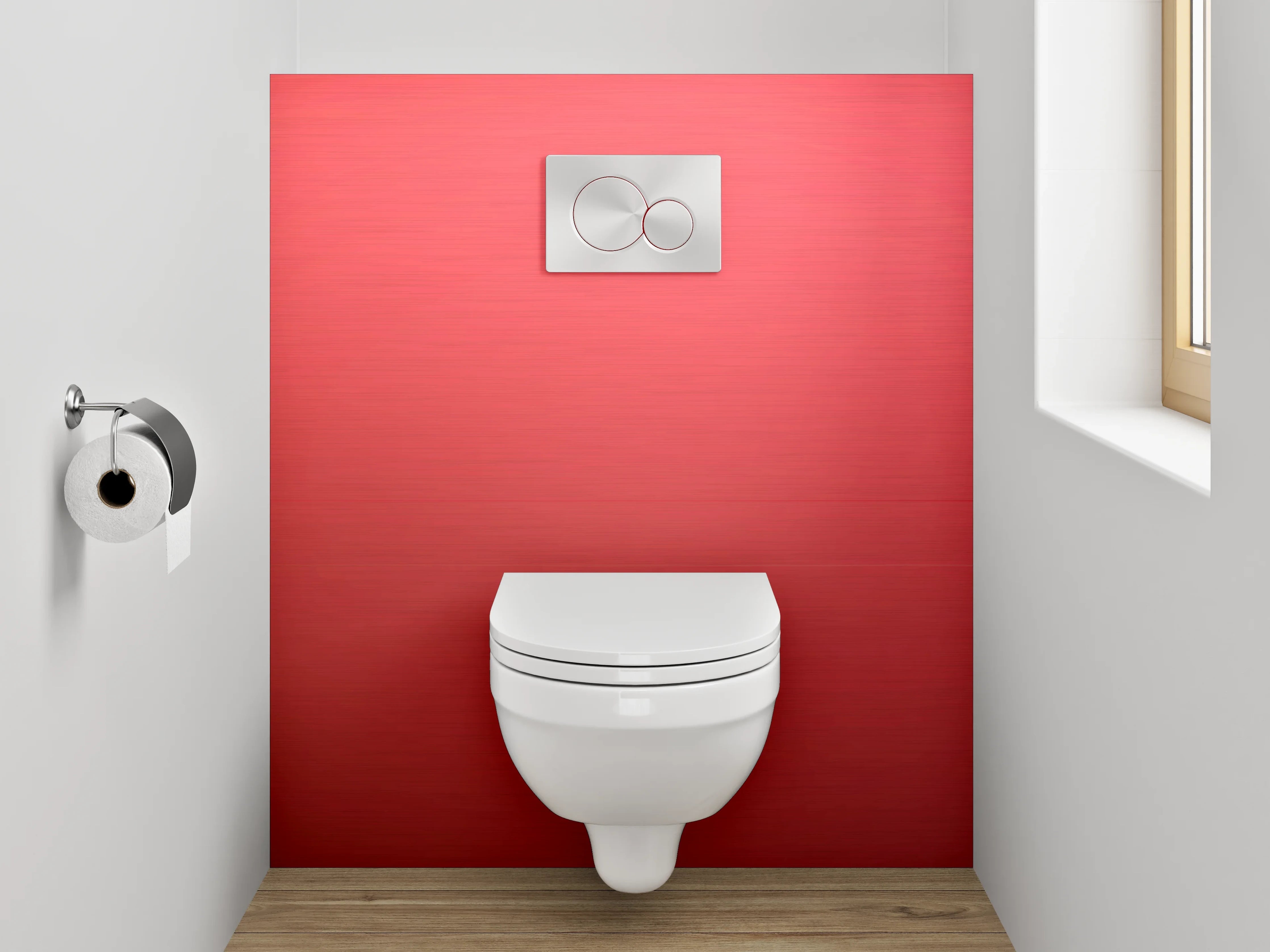 WC-Rückwand - Rote Metallic-Farbe mit strukturierter Oberfläche