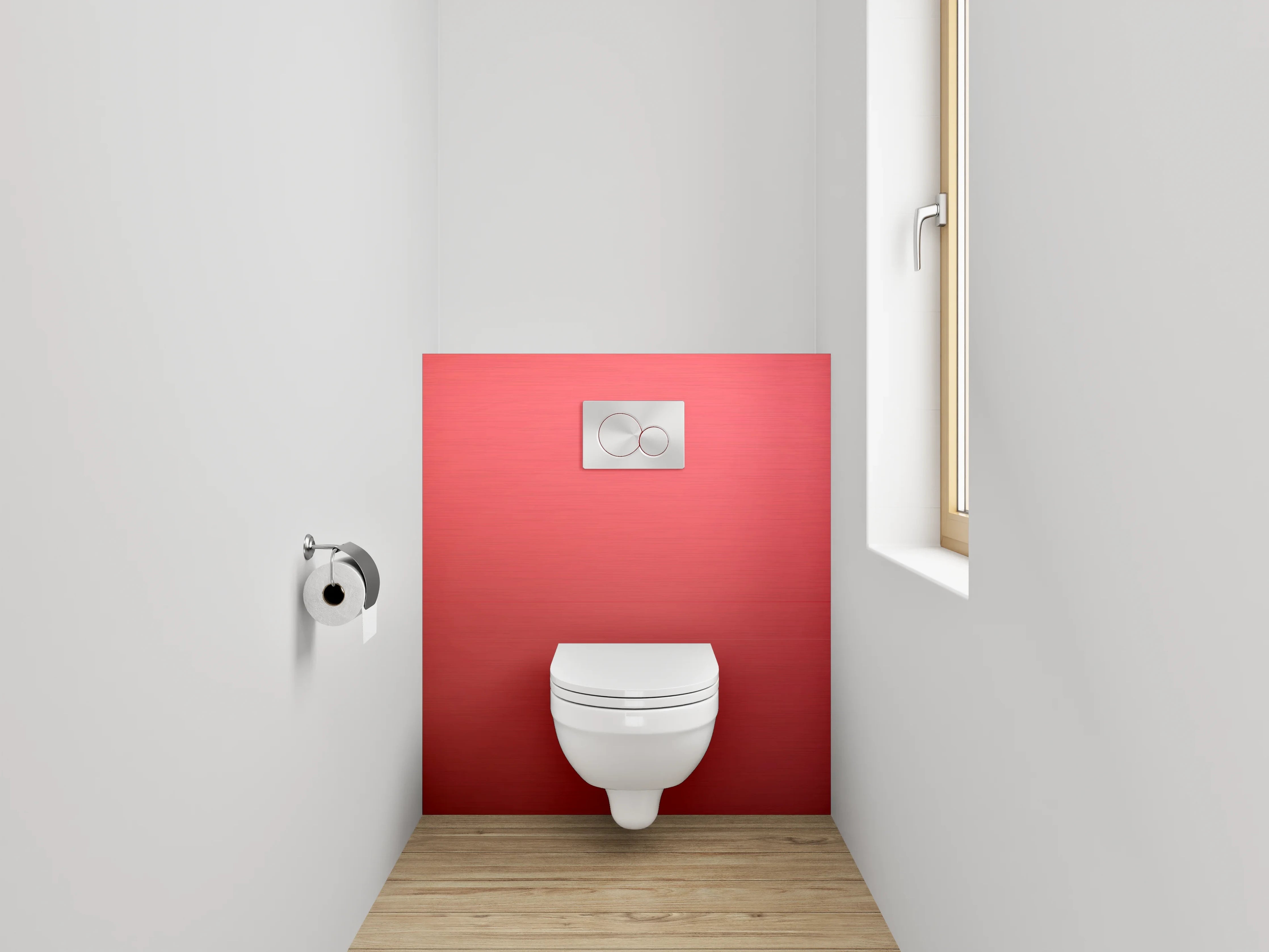WC-Rückwand - Rote Metallic-Farbe mit strukturierter Oberfläche