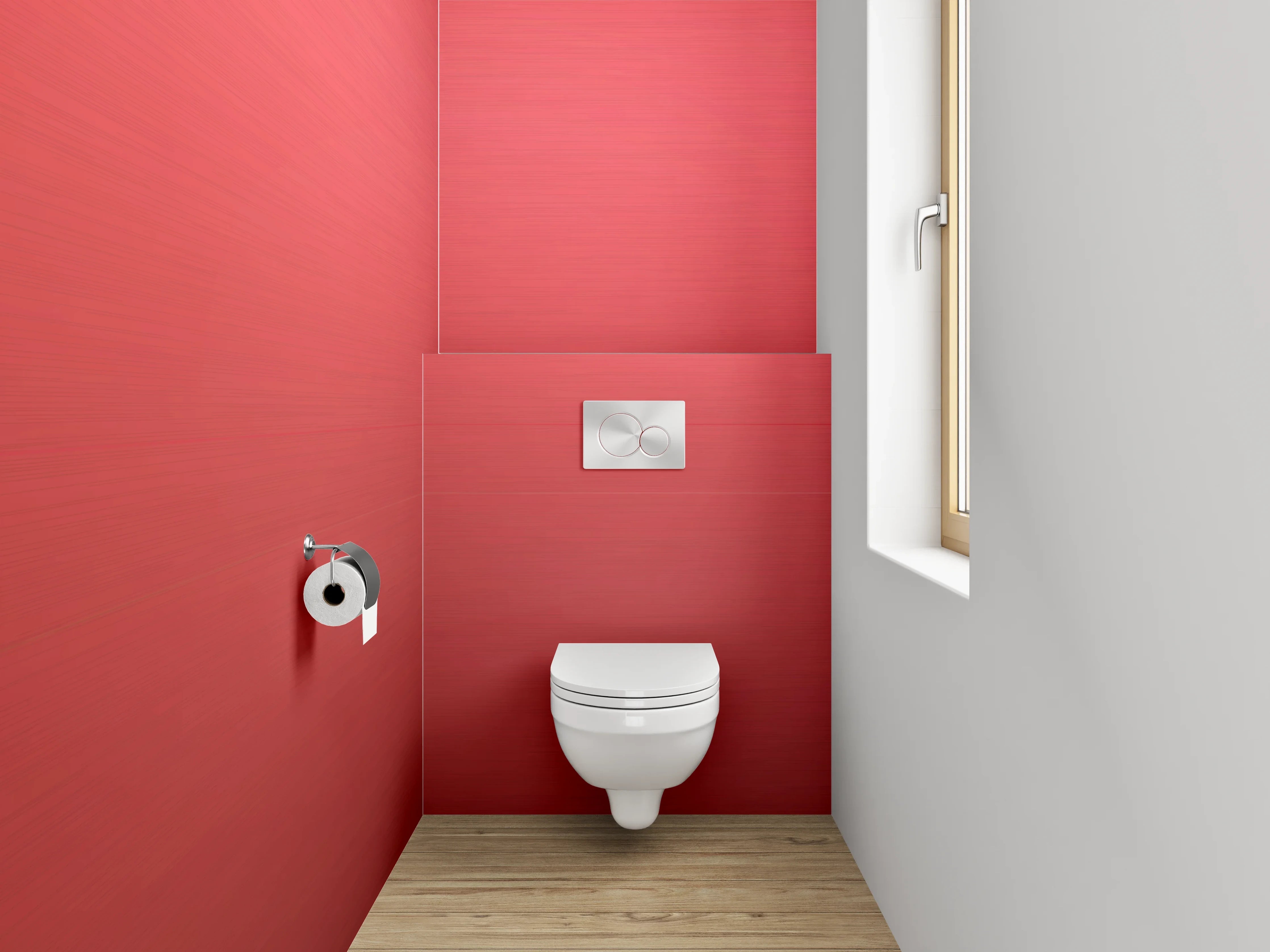 WC-Rückwand - Rote Metallic-Farbe mit strukturierter Oberfläche