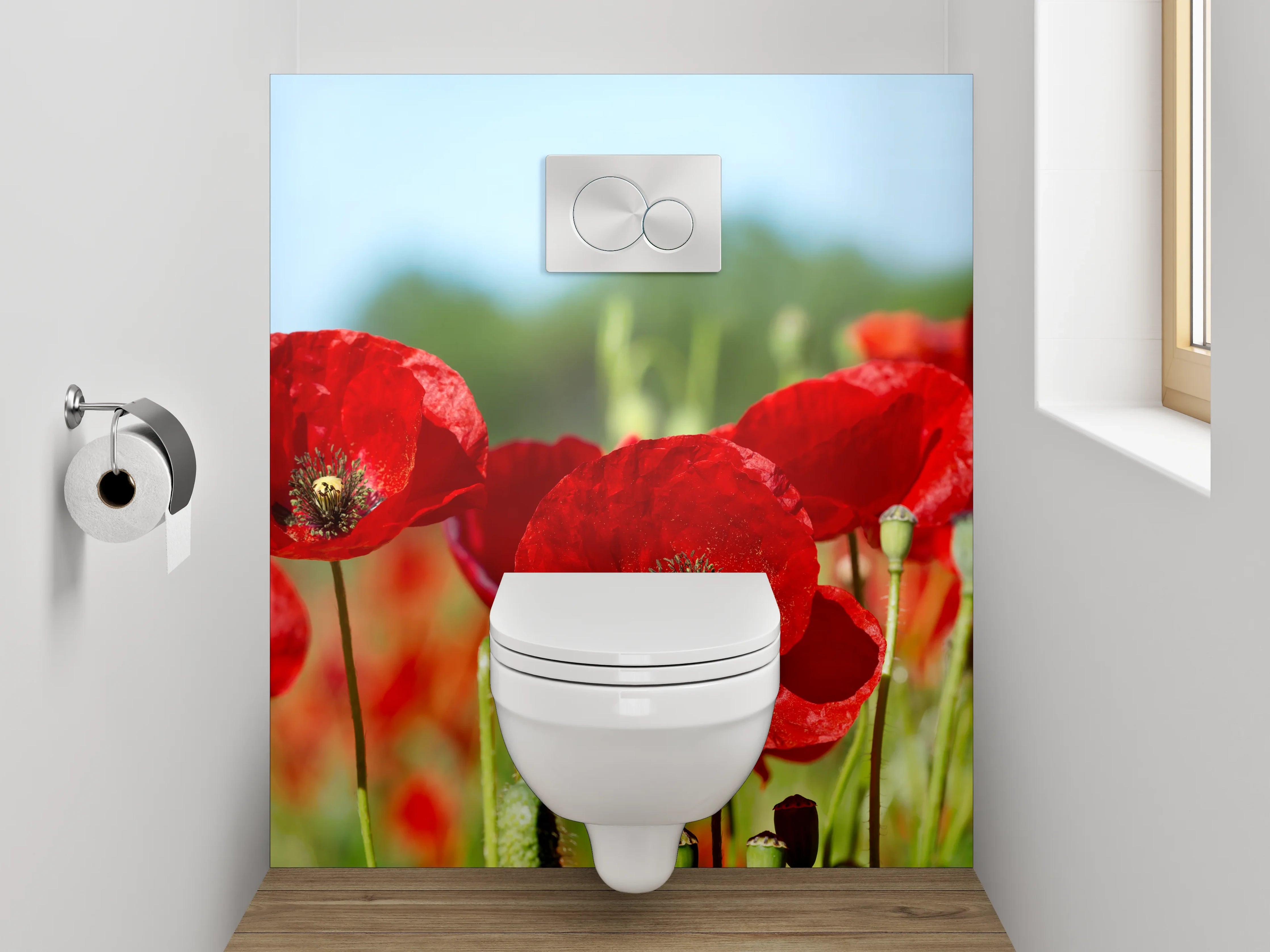 WC-Rückwand - Rote Mohnblumen Panorama Feld