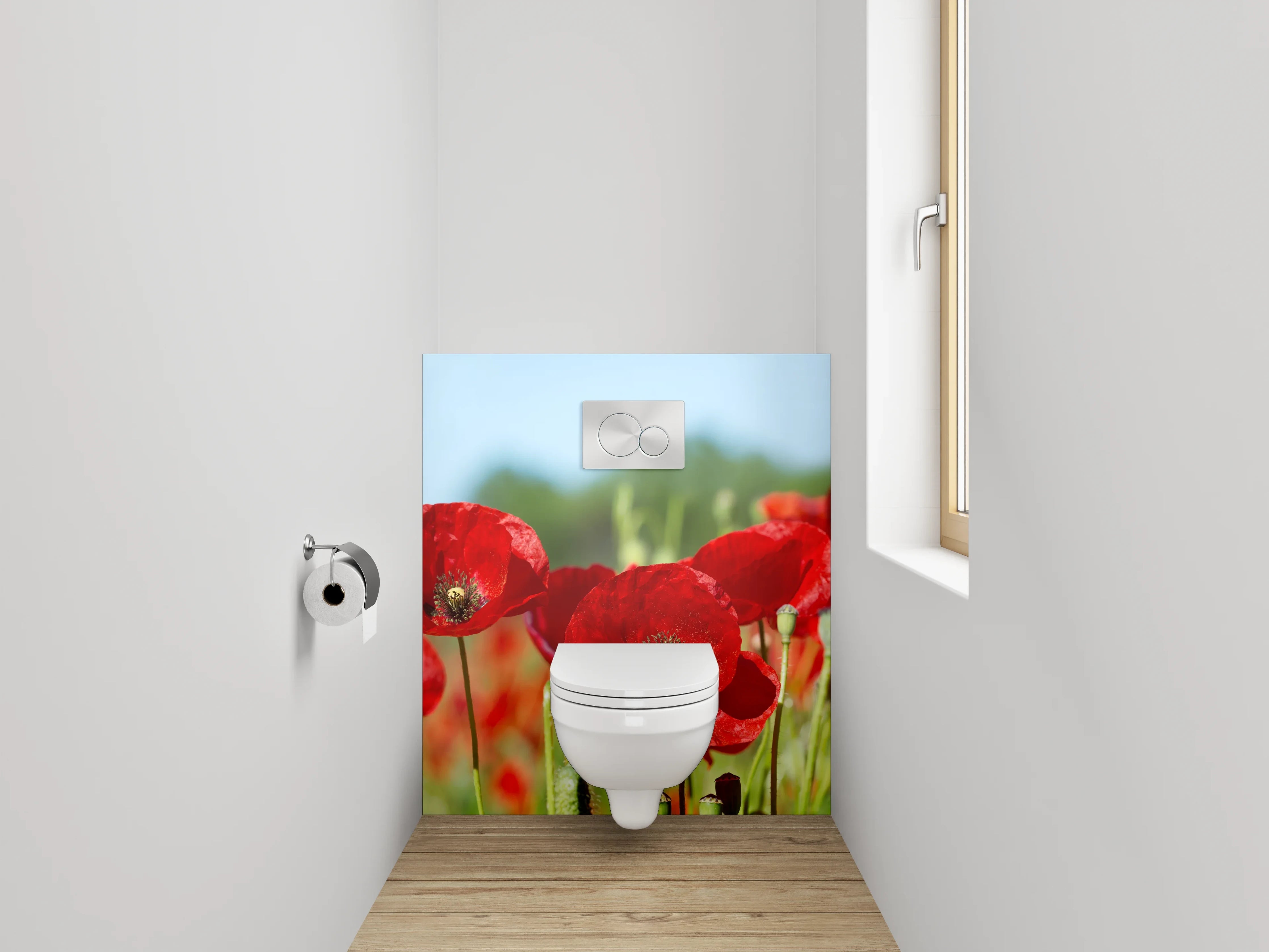 WC-Rückwand - Rote Mohnblumen Panorama Feld