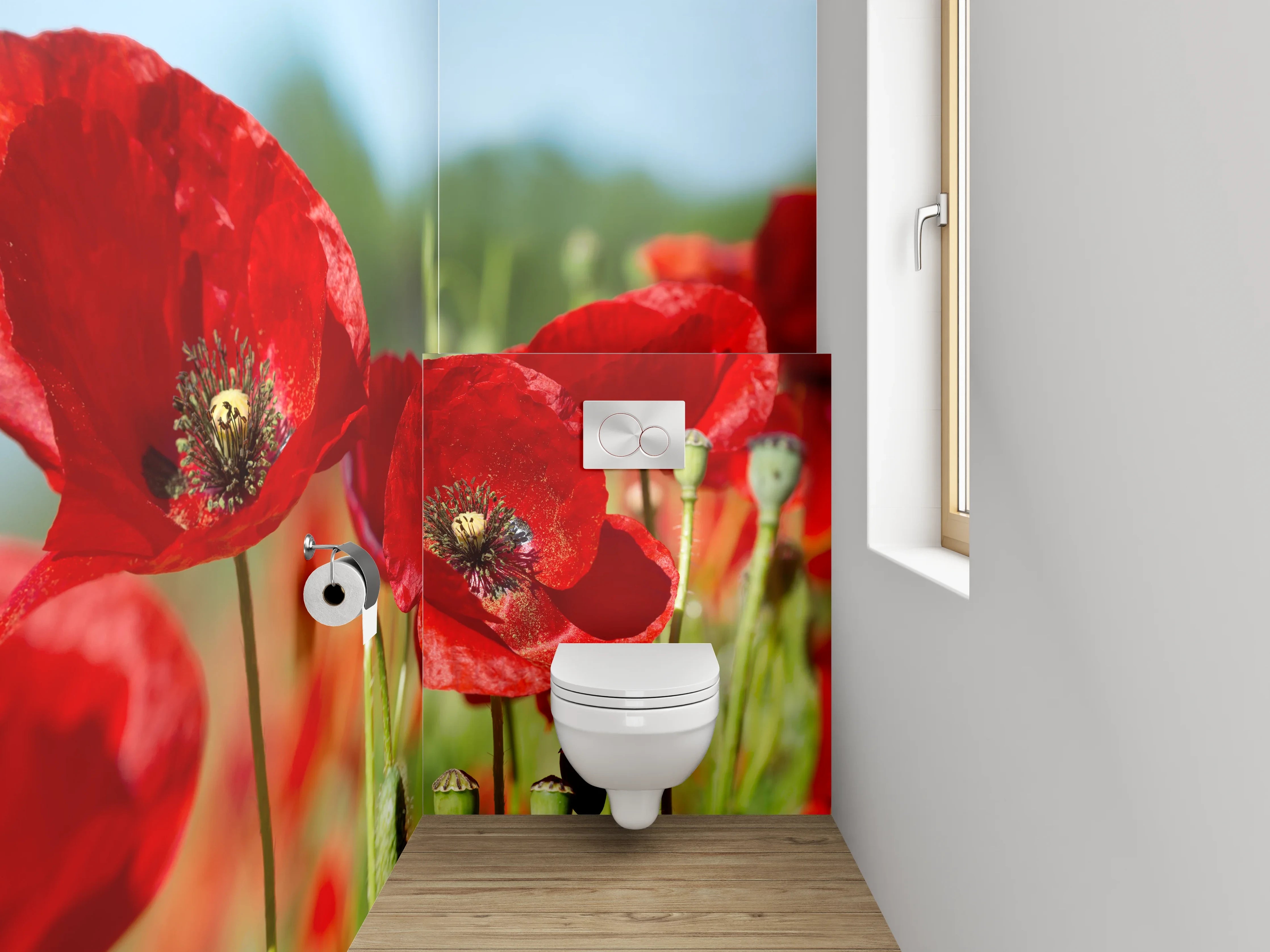 WC-Rückwand - Rote Mohnblumen Panorama Feld