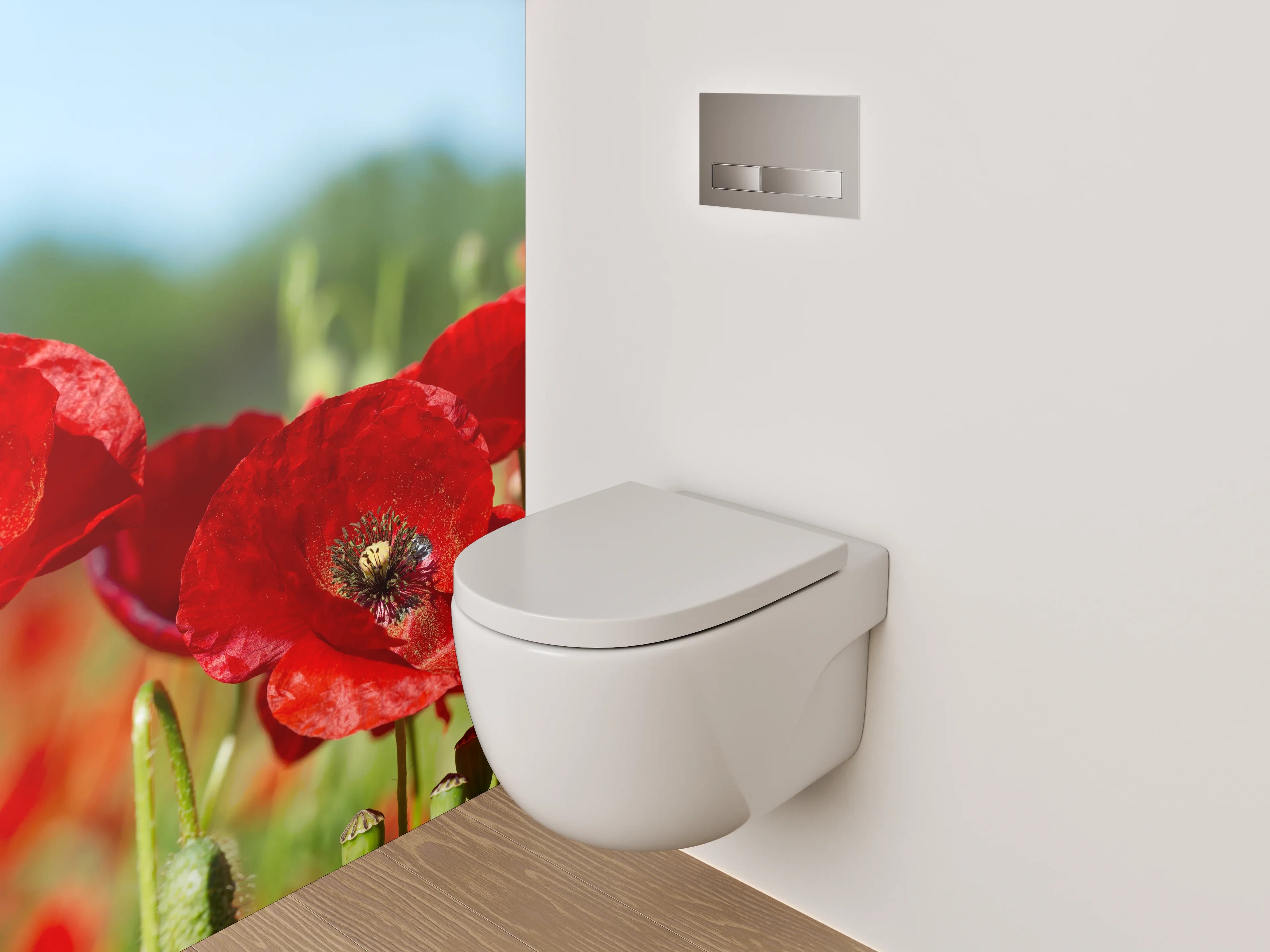 WC-Rückwand - Rote Mohnblumen Panorama Feld