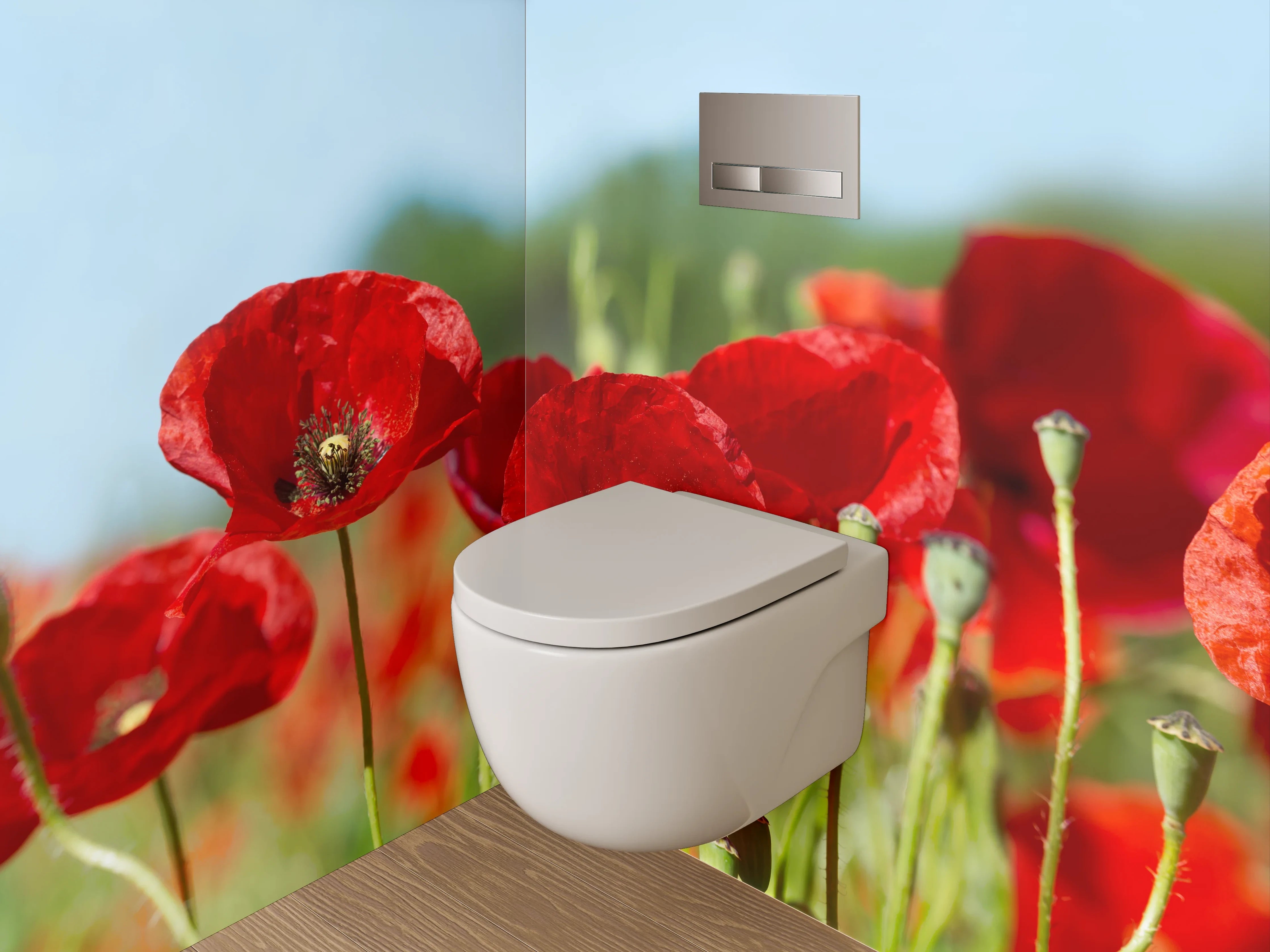 WC-Rückwand - Rote Mohnblumen Panorama Feld