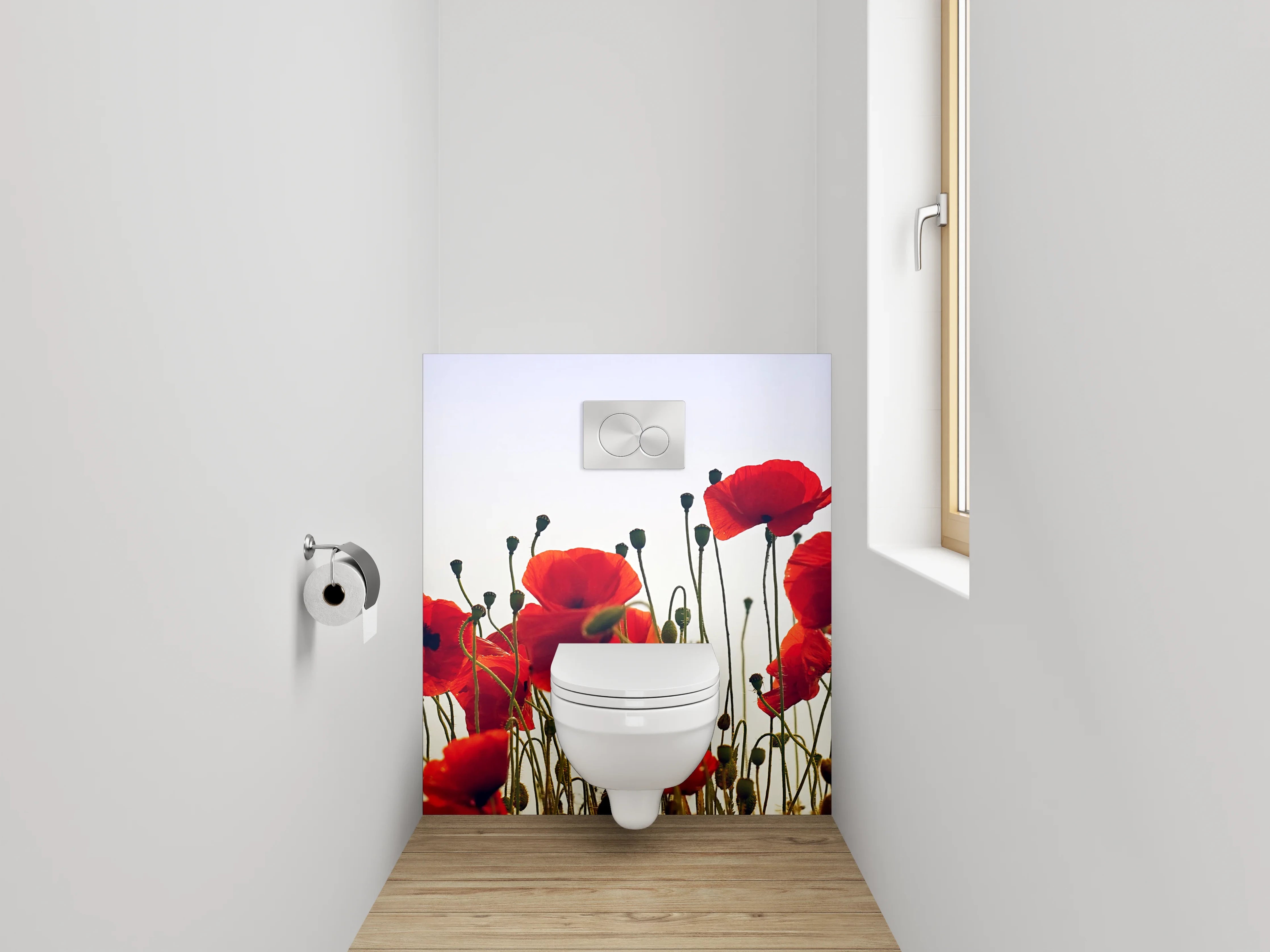 WC-Rückwand - Rote Mohnblumen vor hellem Himmel