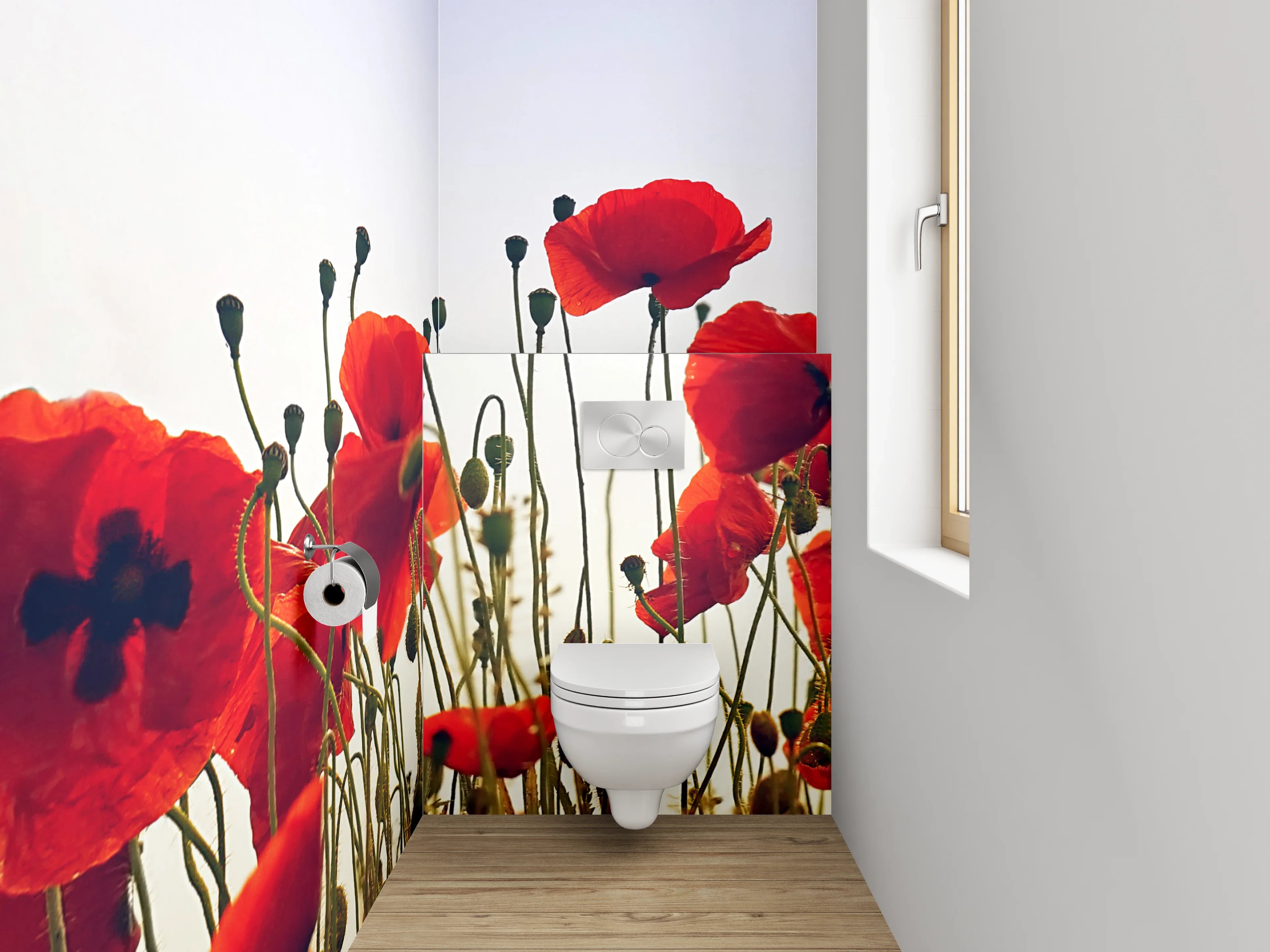 WC-Rückwand - Rote Mohnblumen vor hellem Himmel
