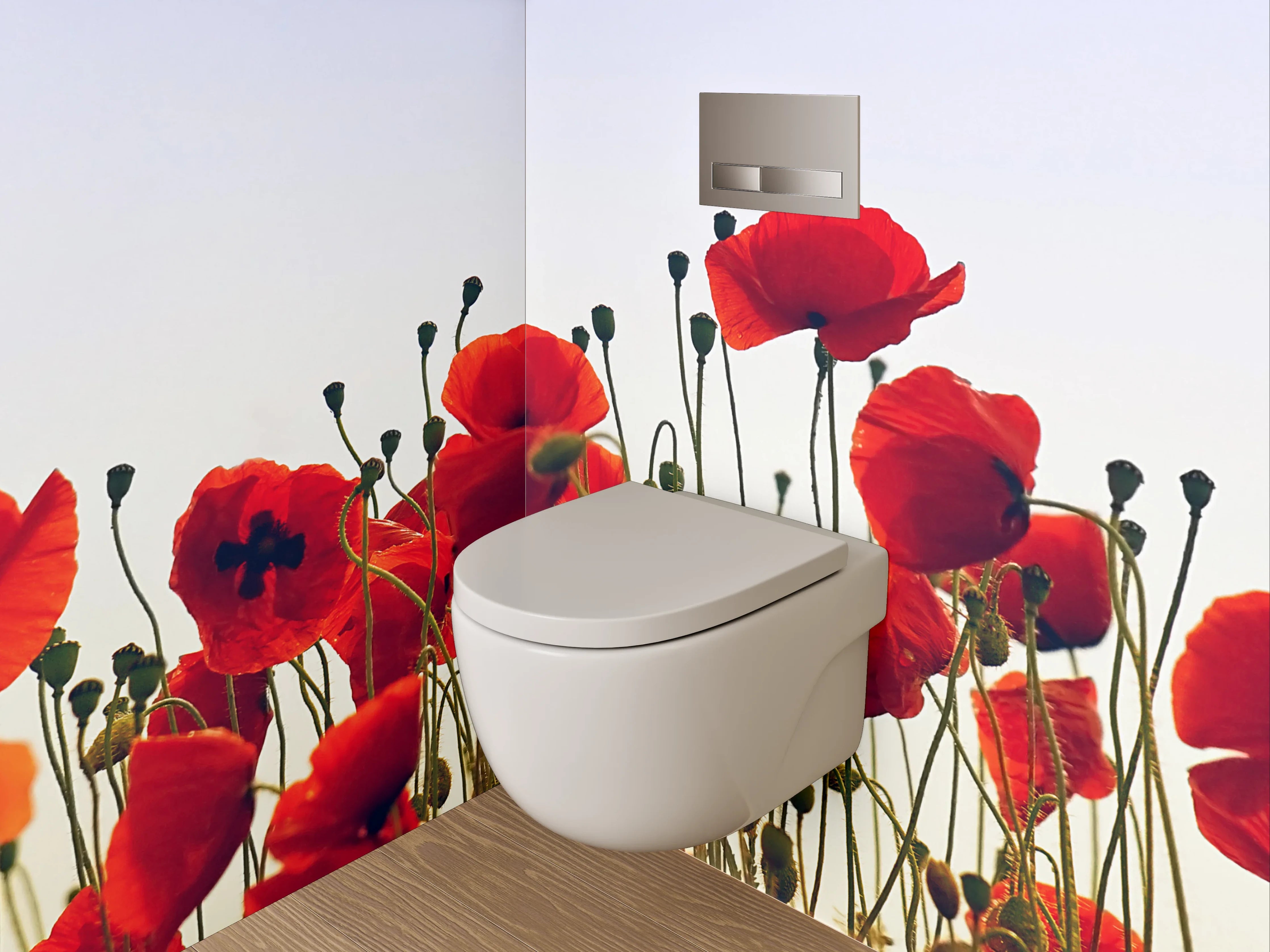 WC-Rückwand - Rote Mohnblumen vor hellem Himmel