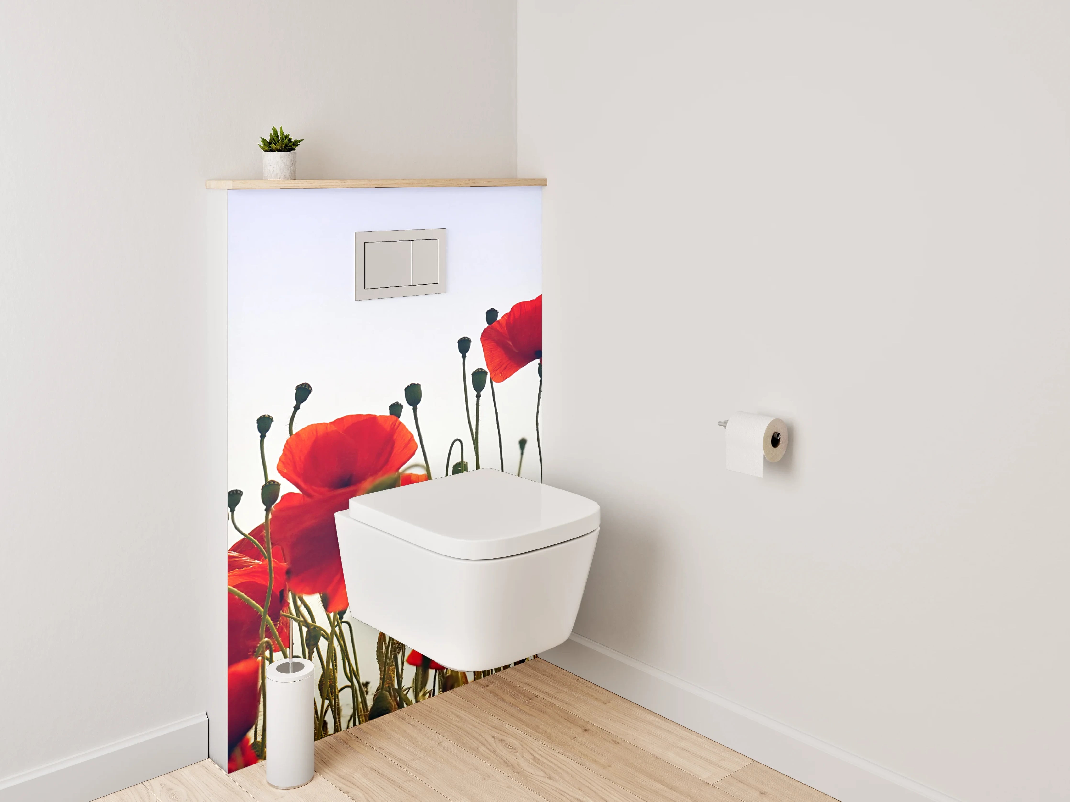 WC-Rückwand - Rote Mohnblumen vor hellem Himmel