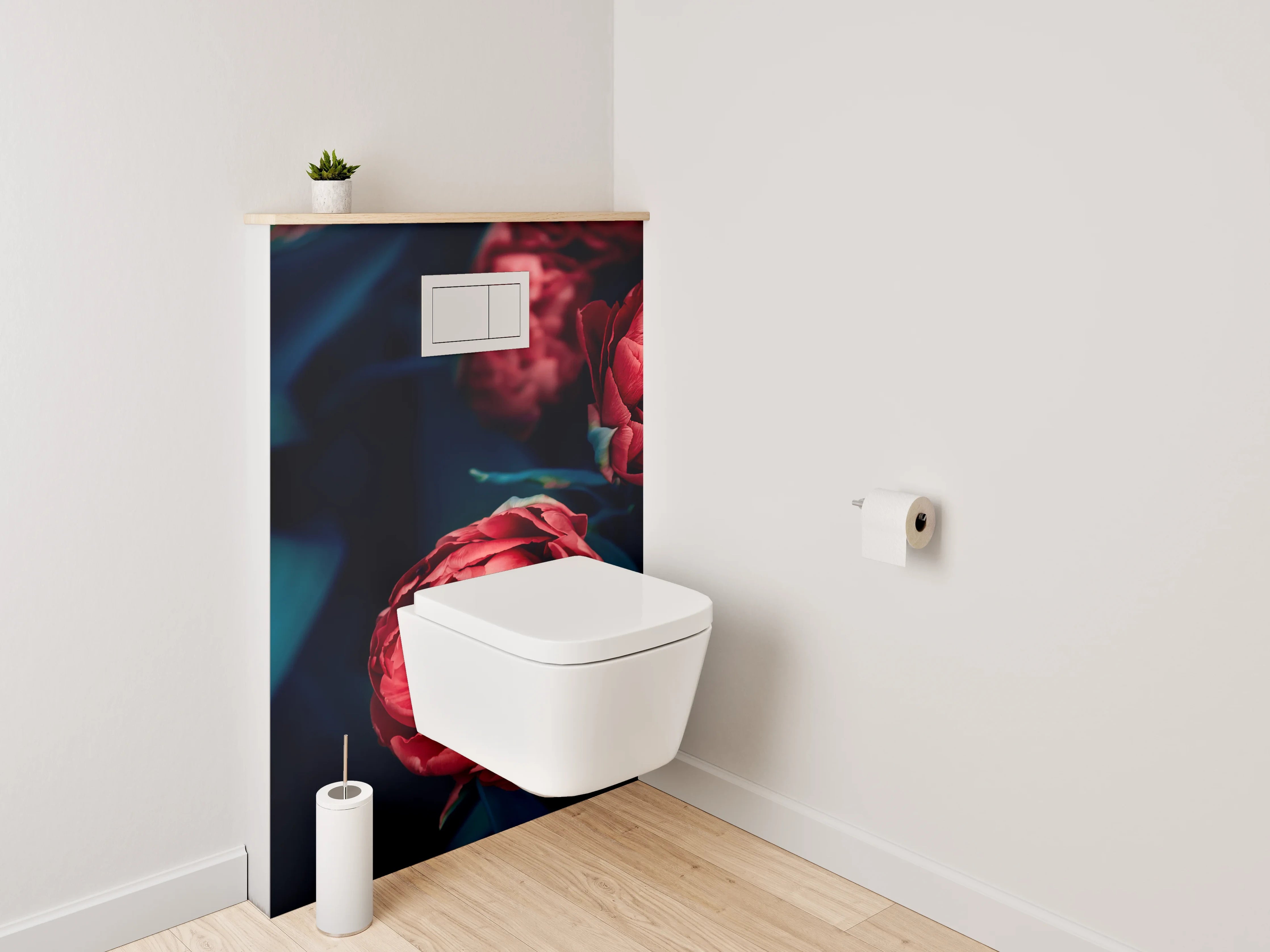 WC-Rückwand - Rote Pfingstrosen auf dunklem Hintergrund