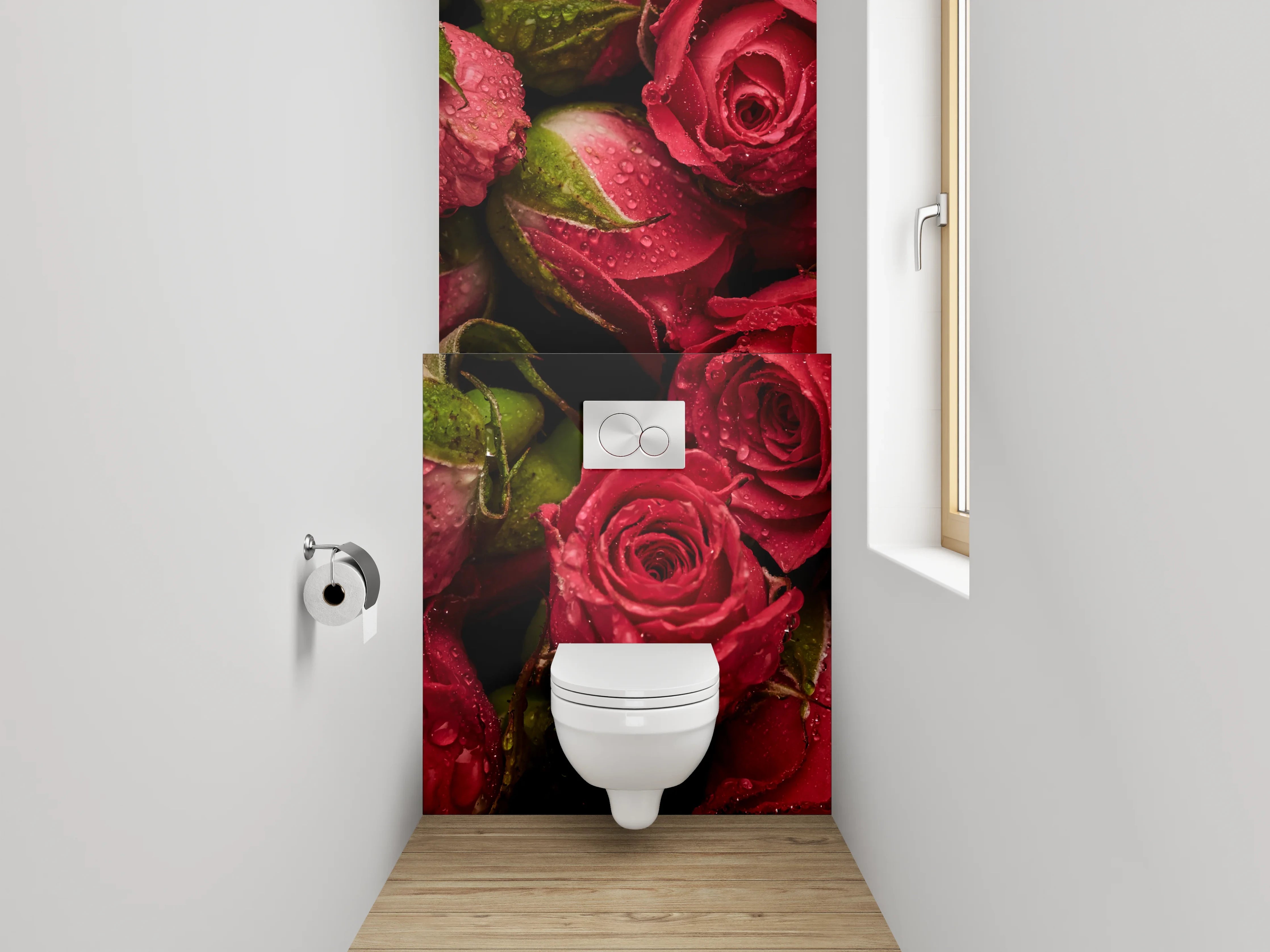 WC-Rückwand - Rote Rosen – Nahaufnahme Blütenpracht