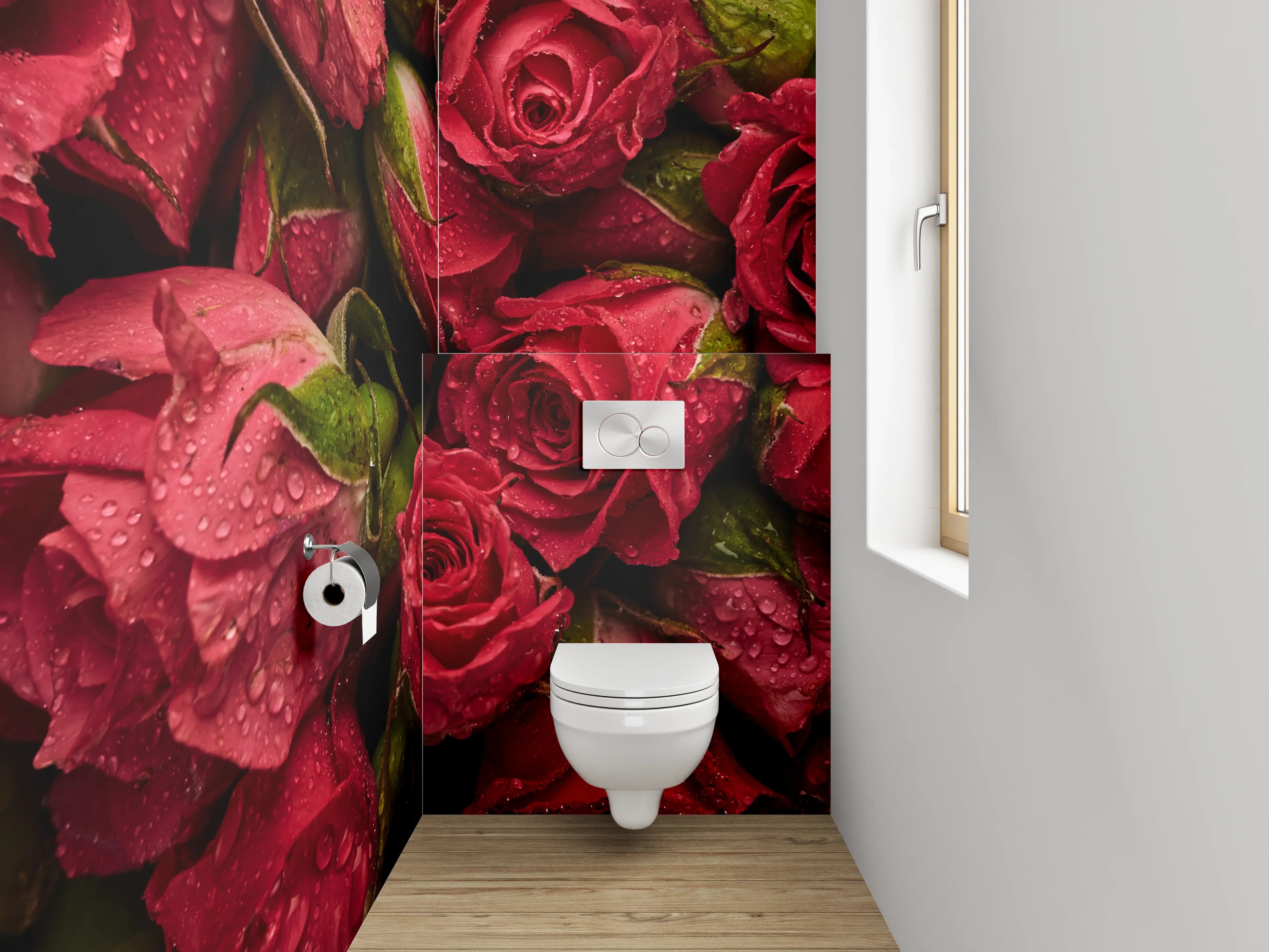 WC-Rückwand - Rote Rosen – Nahaufnahme Blütenpracht