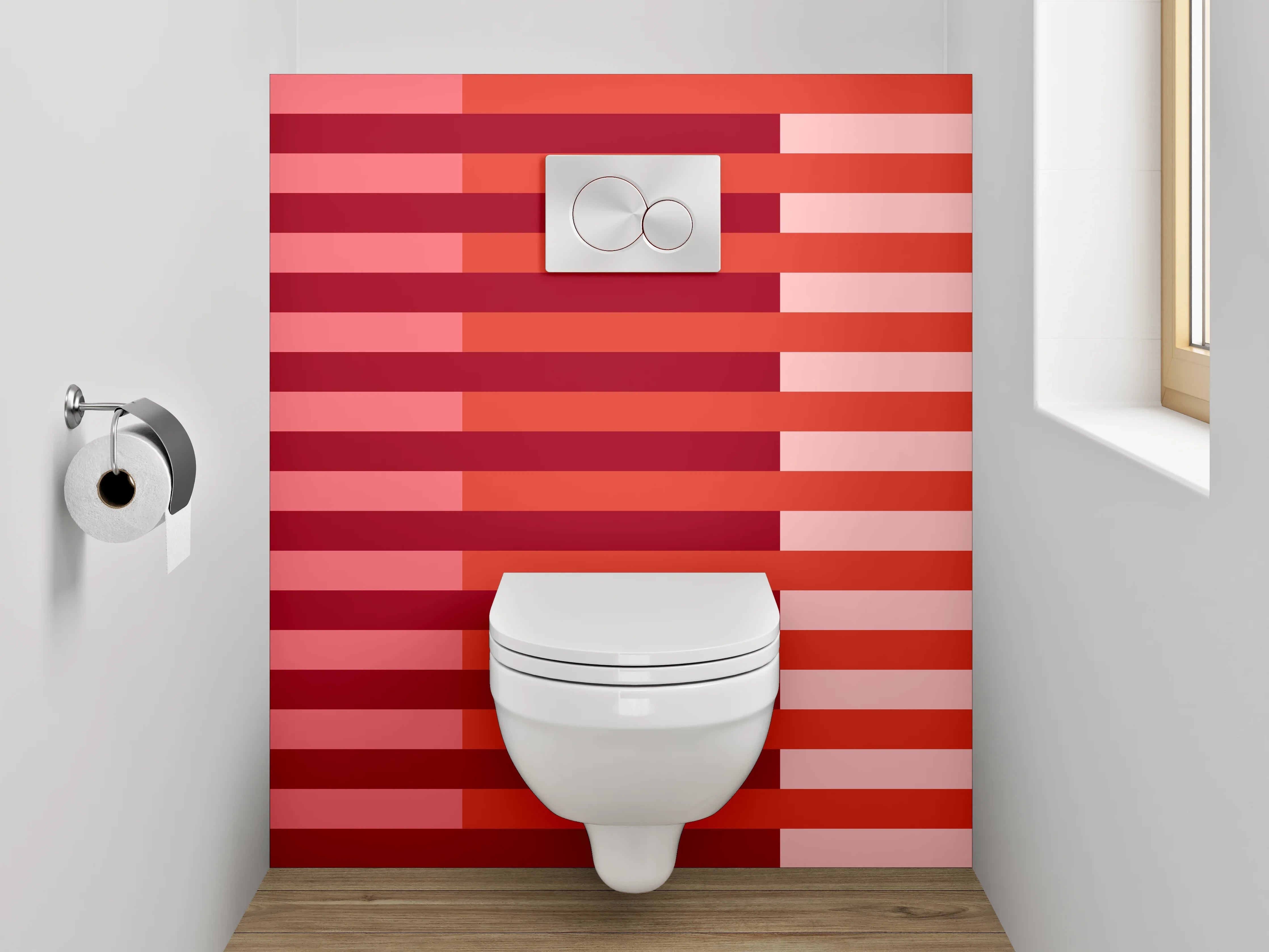 WC-Rückwand - Rote Streifen mit unterschiedlichen Tönen