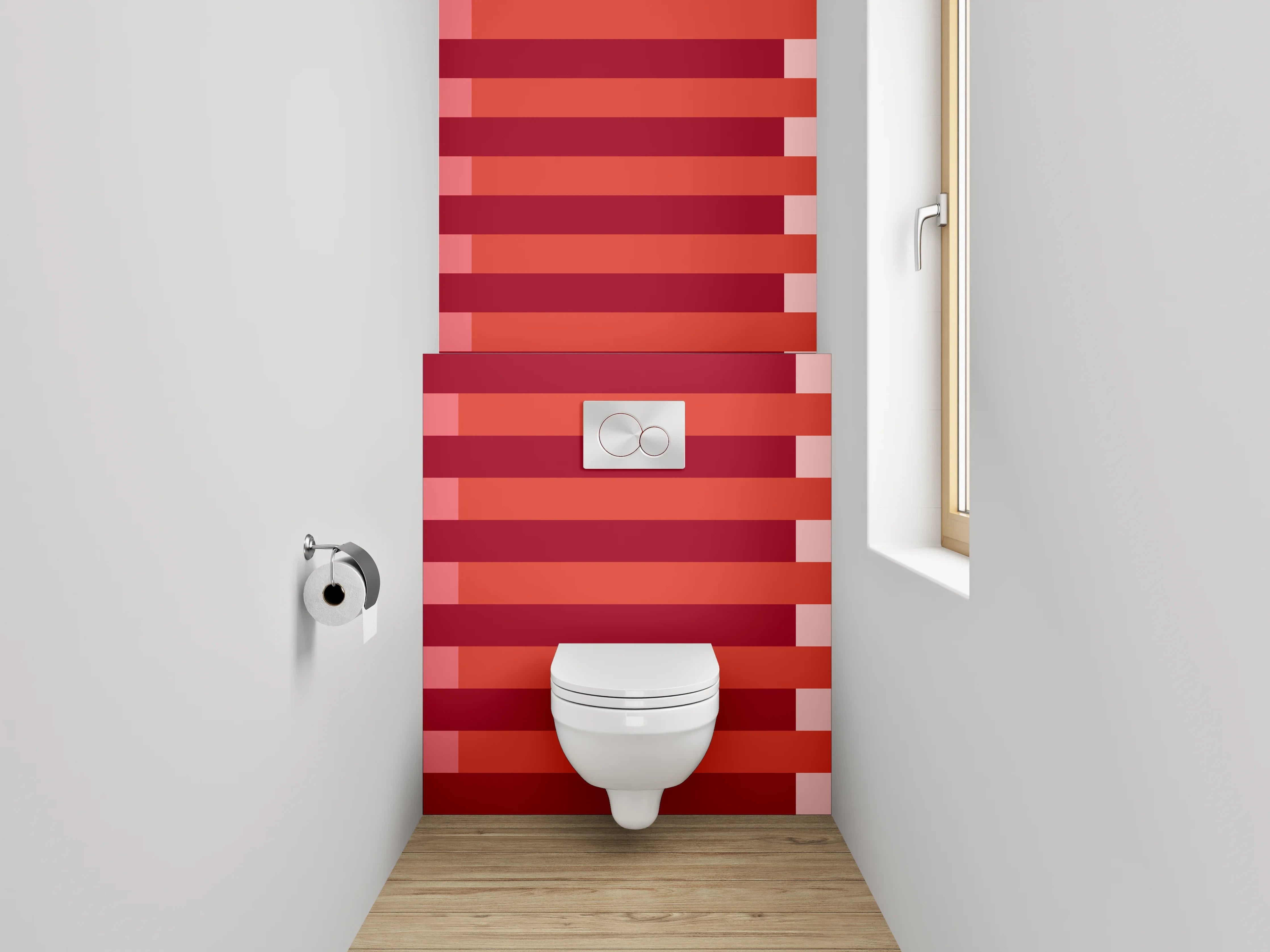 WC-Rückwand - Rote Streifen mit unterschiedlichen Tönen