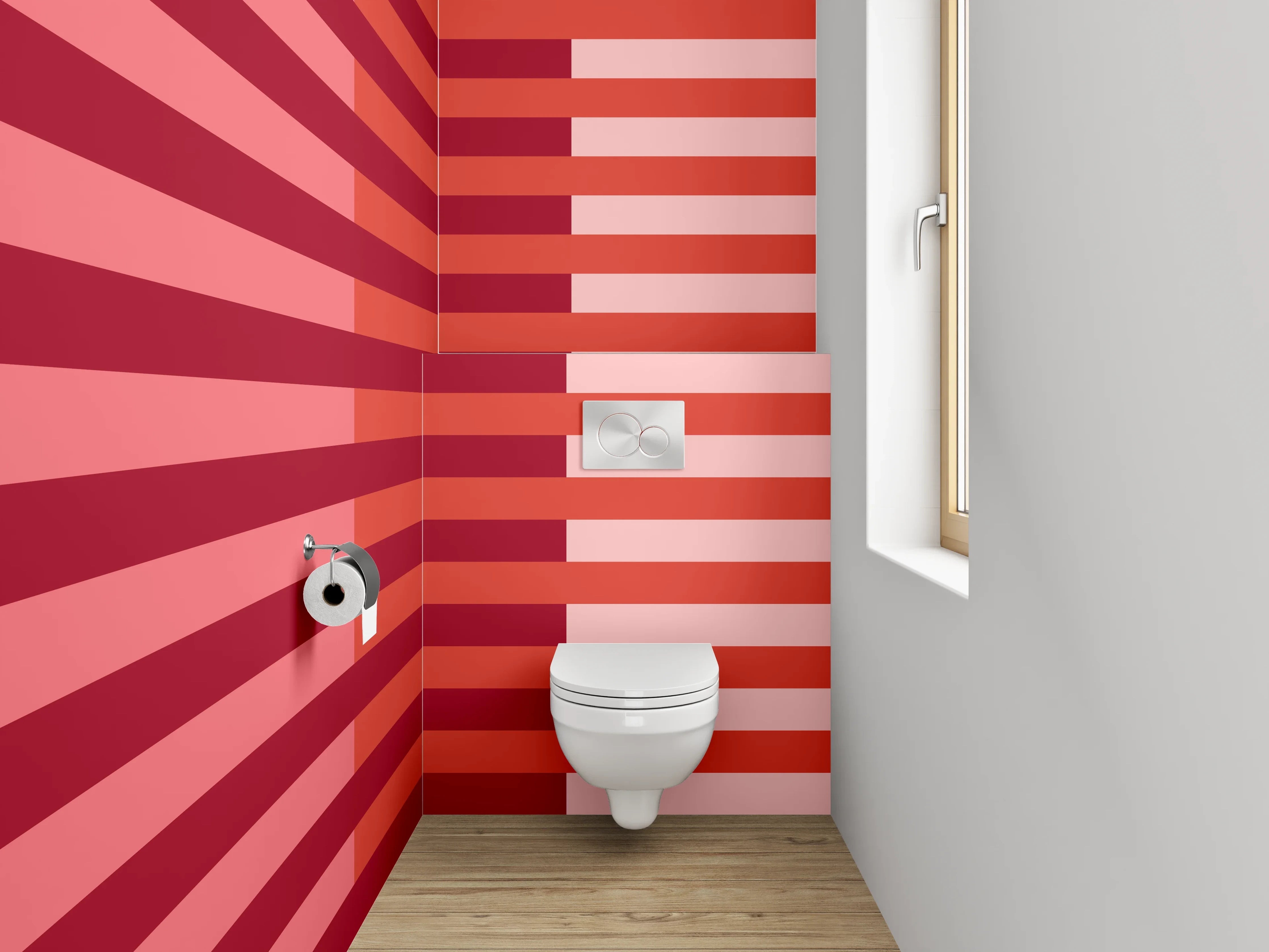 WC-Rückwand - Rote Streifen mit unterschiedlichen Tönen