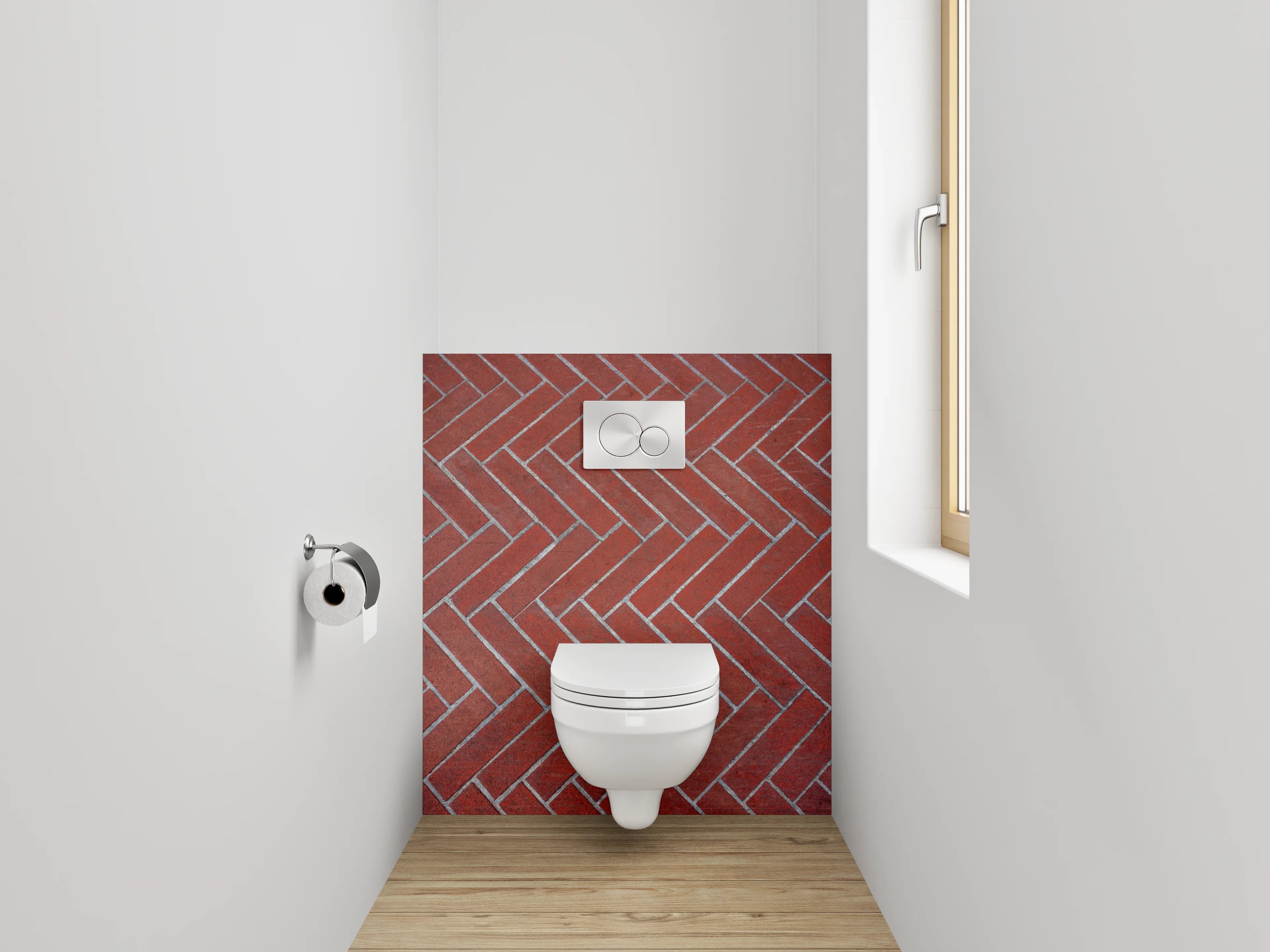 WC-Rückwand - Rote Ziegelmuster Fliesen Herringbone