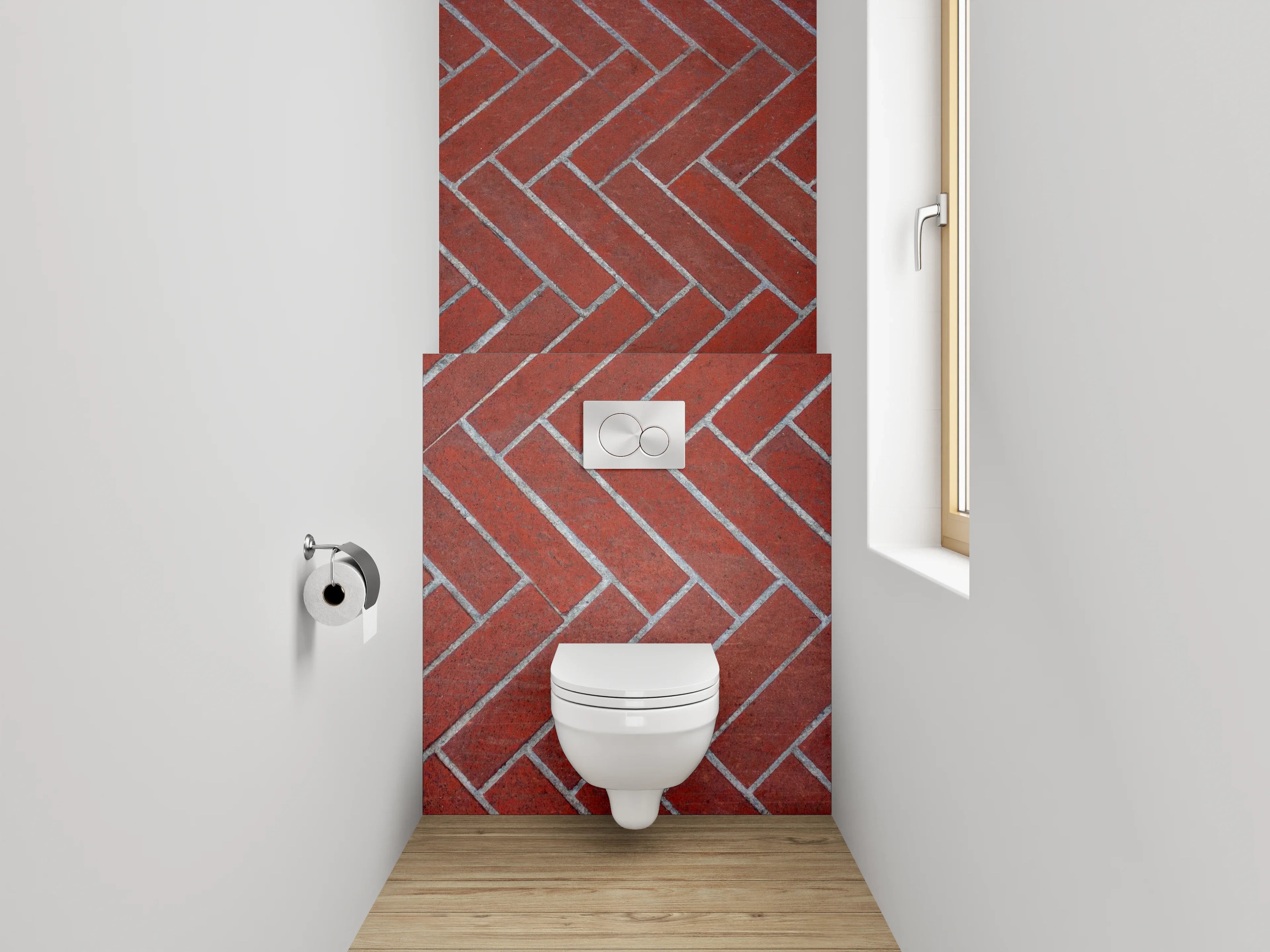 WC-Rückwand - Rote Ziegelmuster Fliesen Herringbone