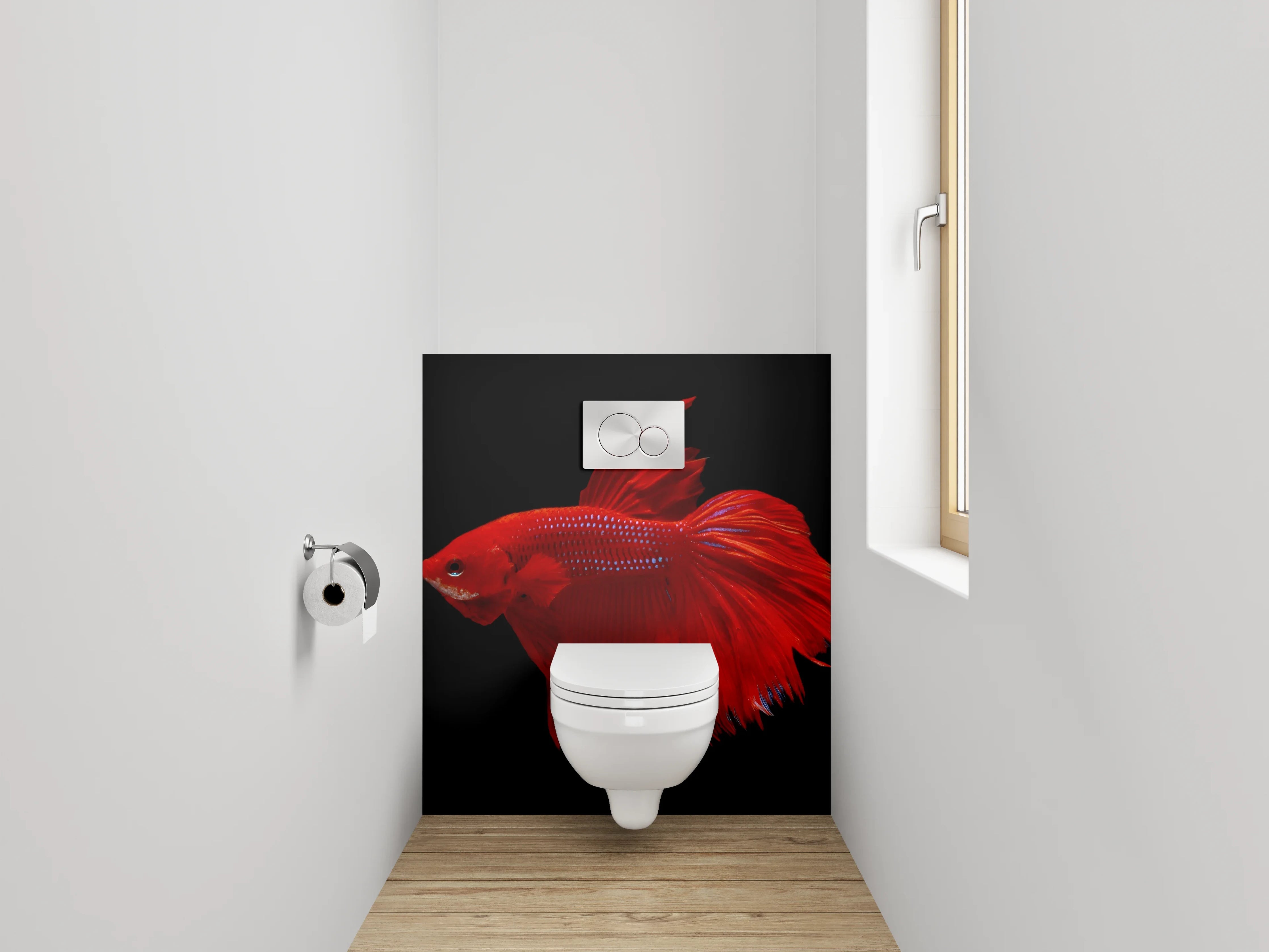 WC-Rückwand - Roter Kampffisch auf Schwarz