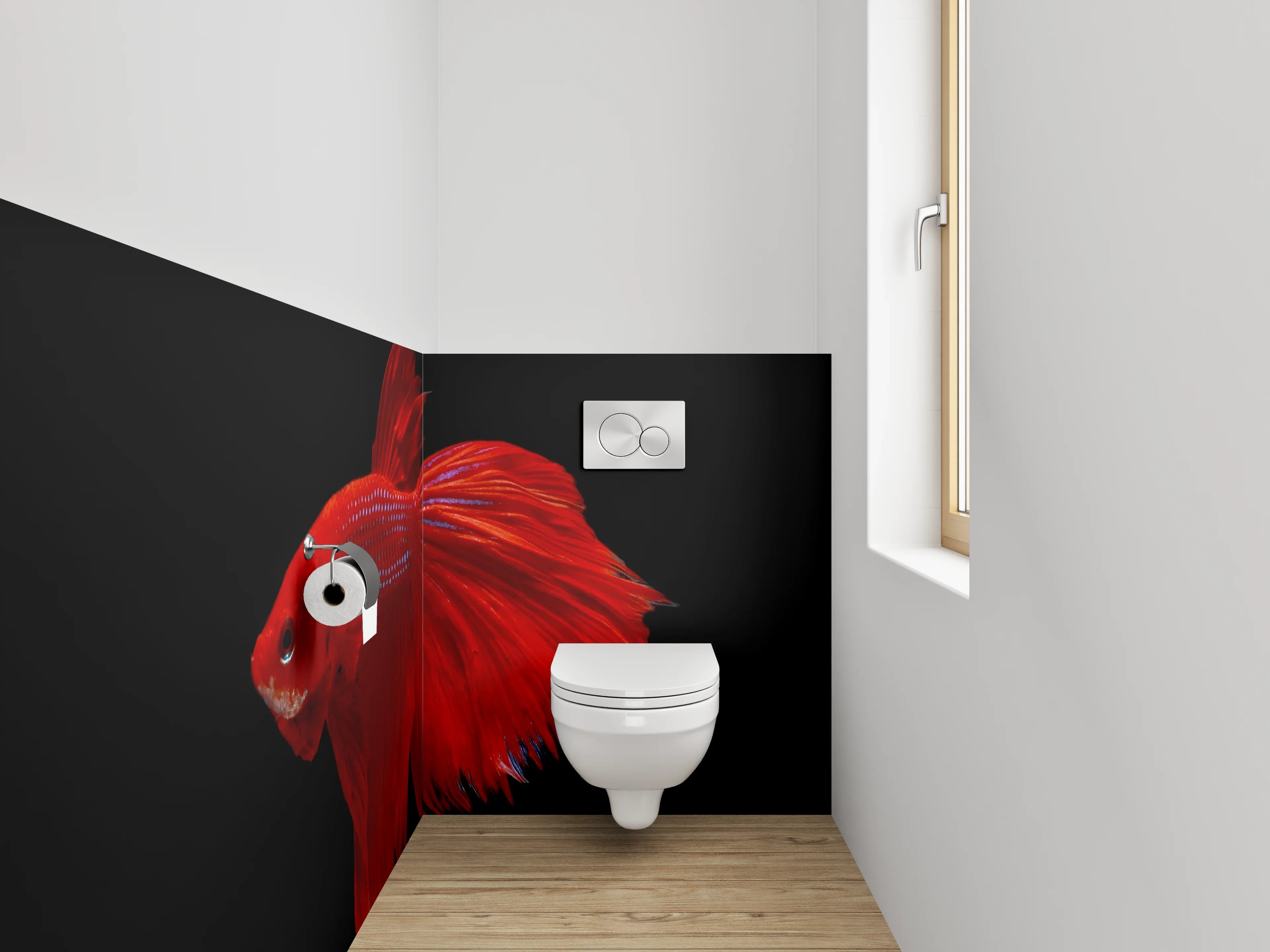 WC-Rückwand - Roter Kampffisch auf Schwarz