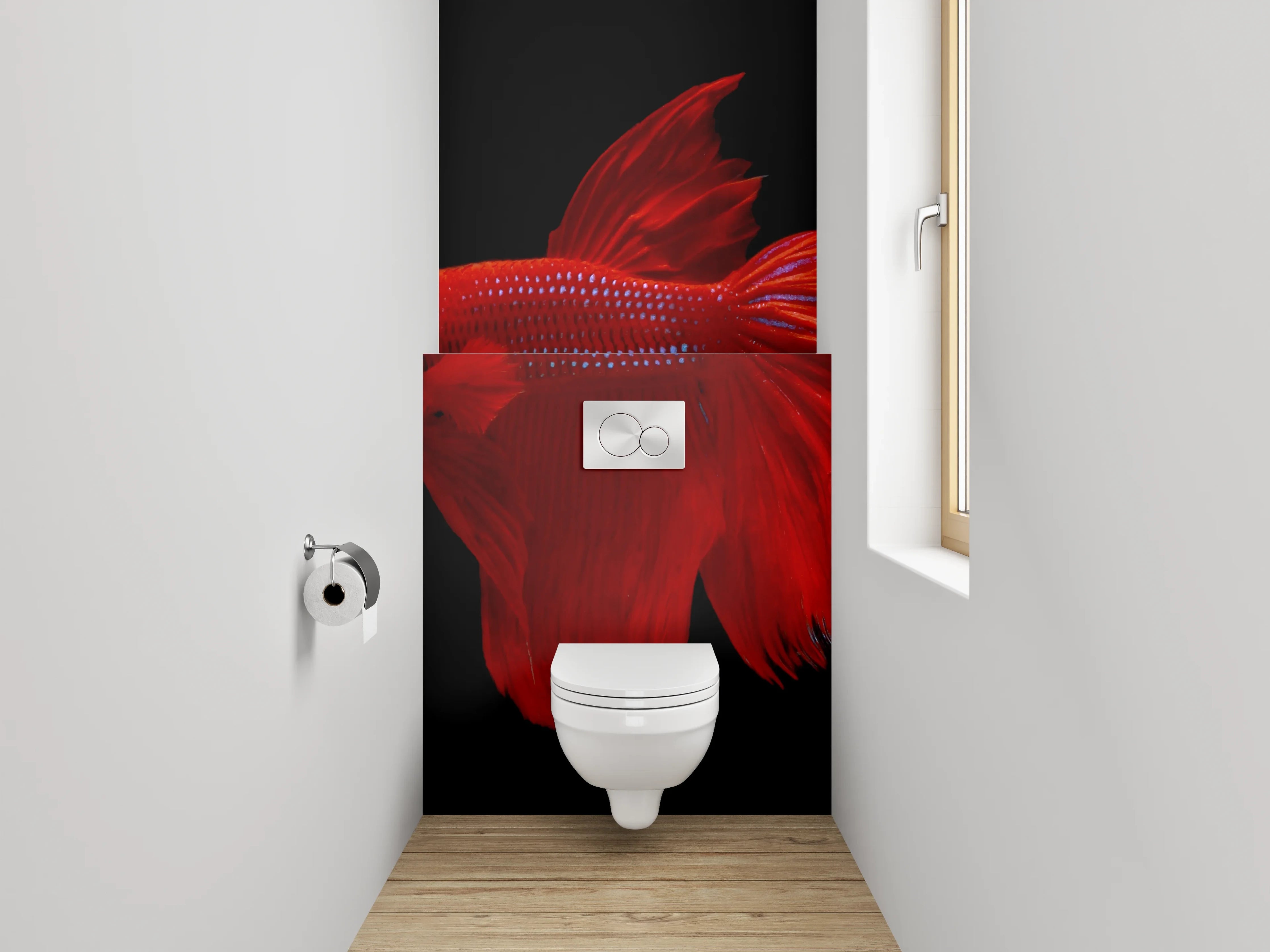 WC-Rückwand - Roter Kampffisch auf Schwarz