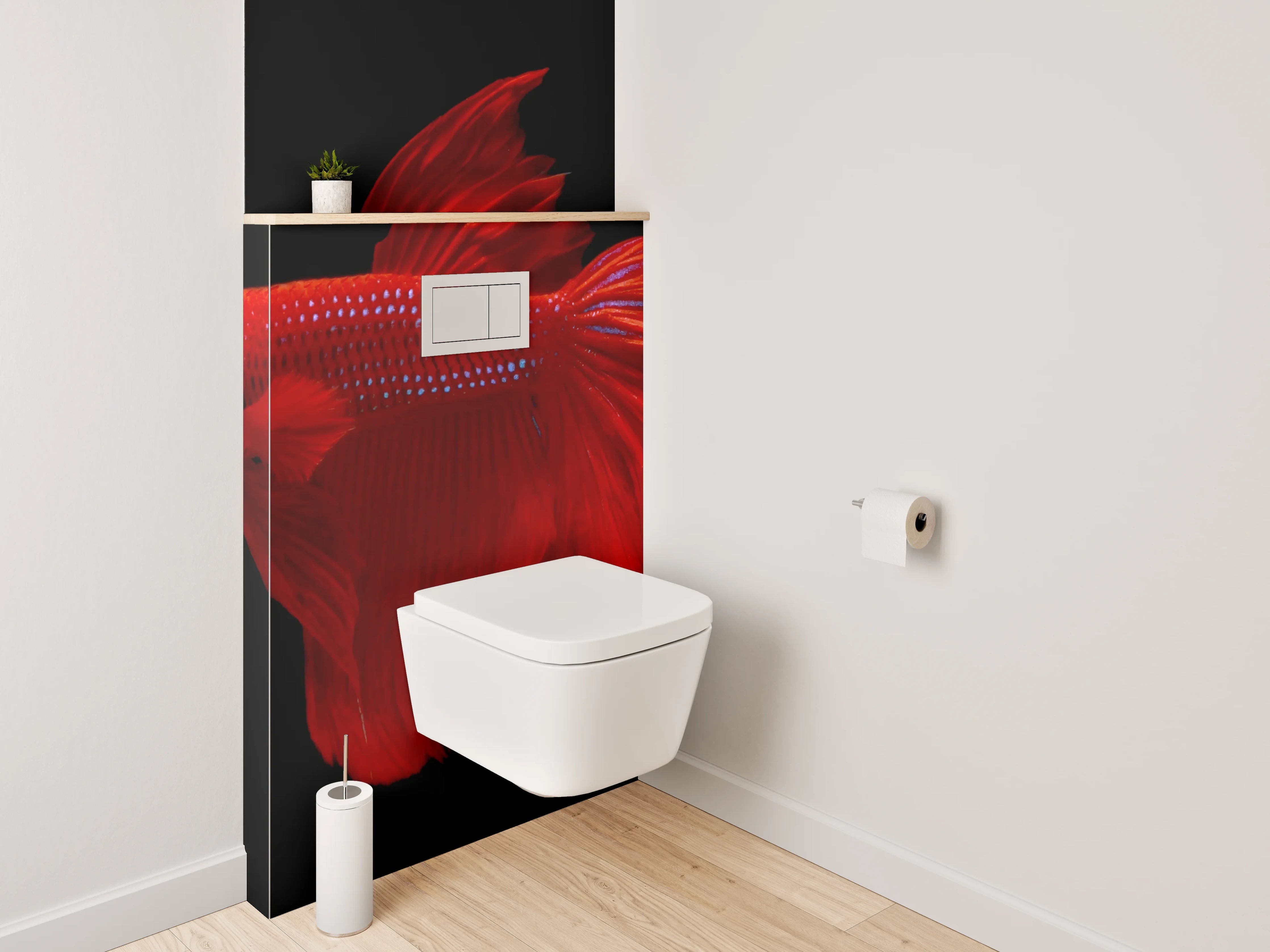 WC-Rückwand - Roter Kampffisch auf Schwarz