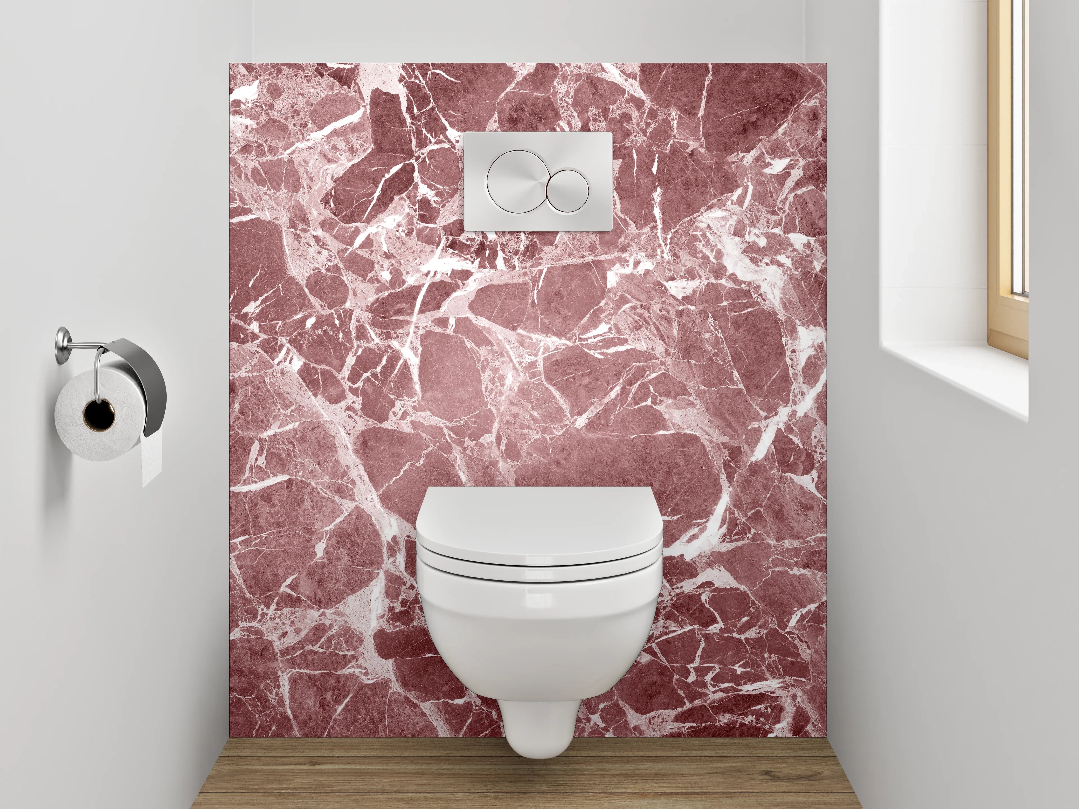 WC-Rückwand - Roter Marmor mit weißen Adern
