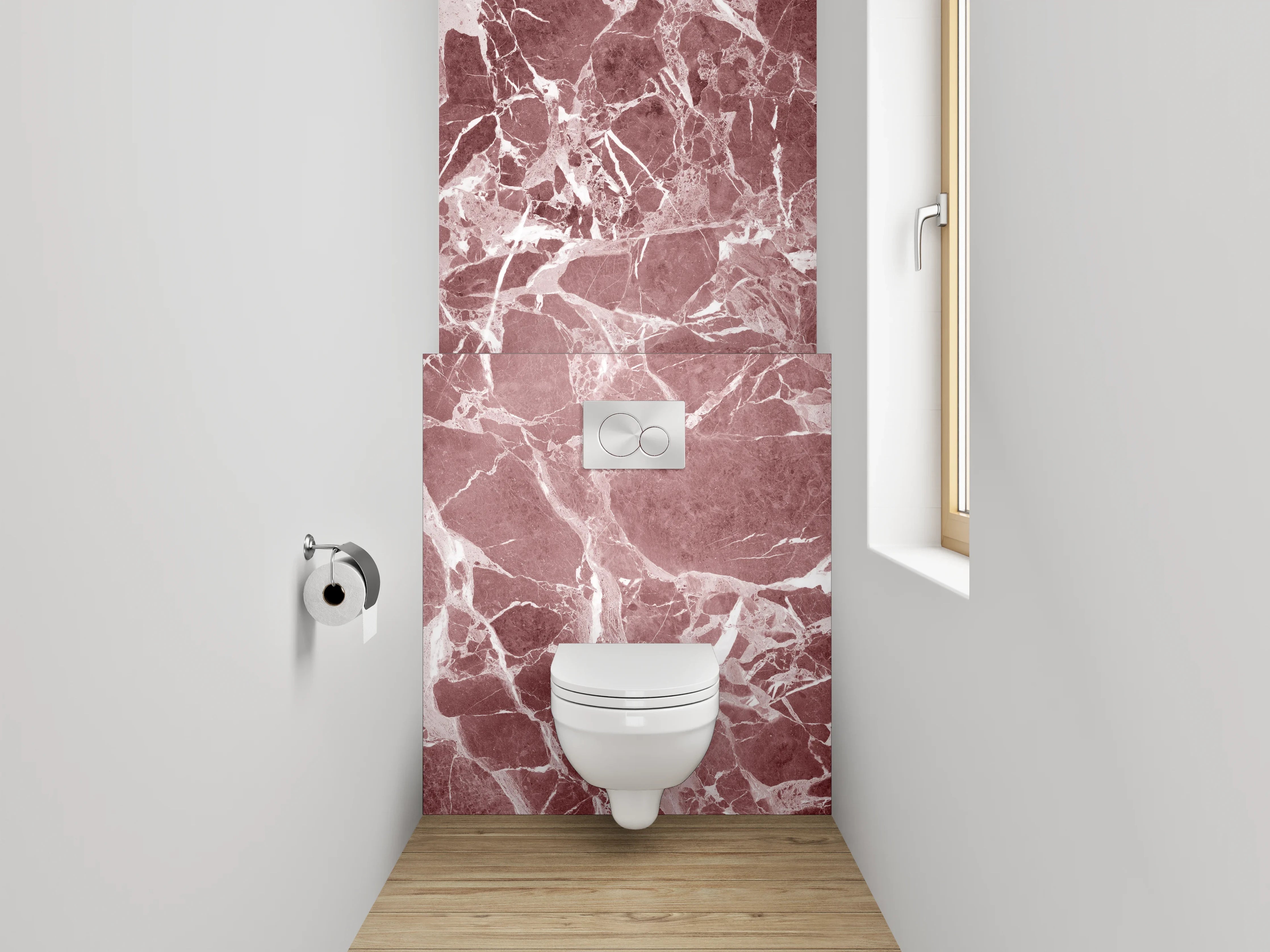 WC-Rückwand - Roter Marmor mit weißen Adern