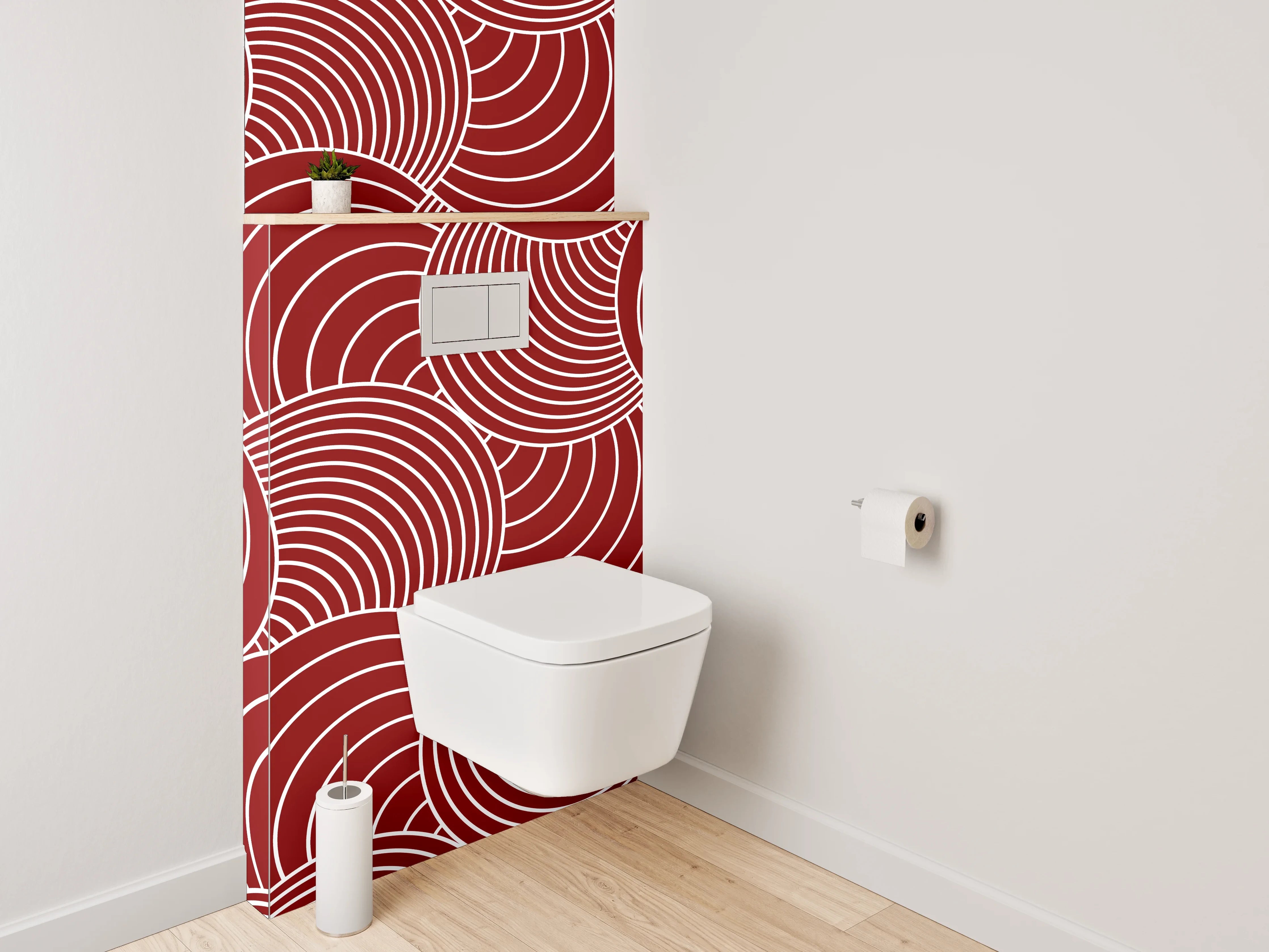 WC-Rückwand - Rotes Muster mit weißen Wellenlinien