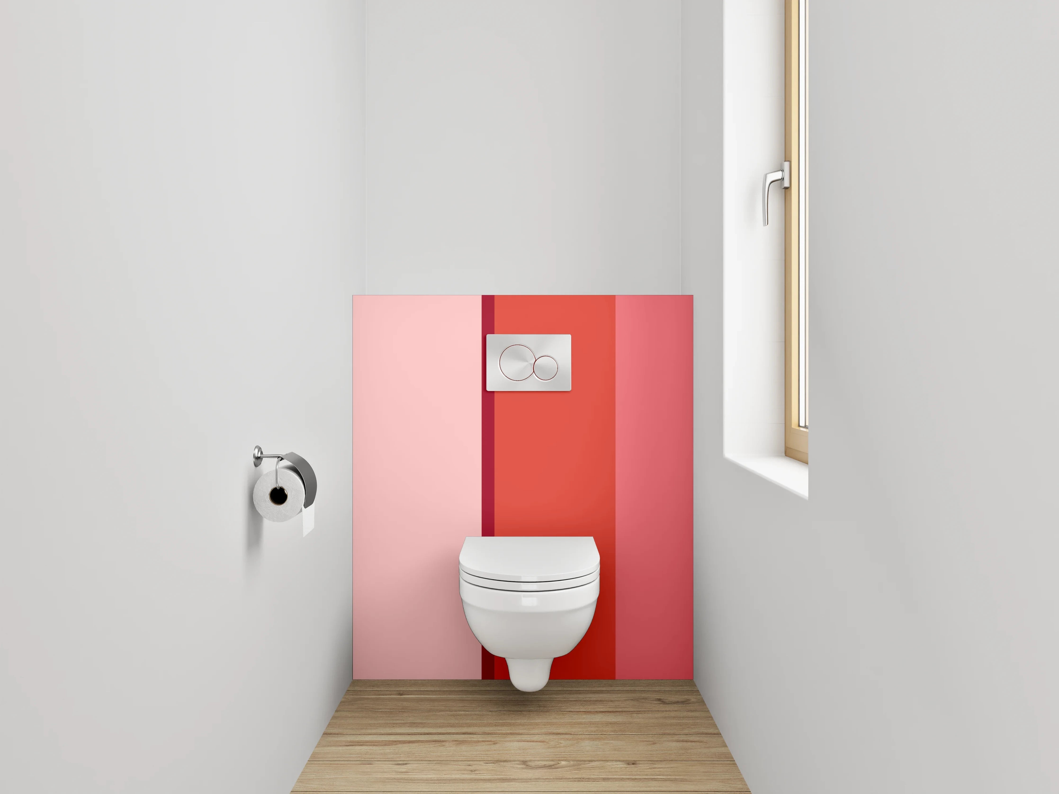 WC-Rückwand - Rotes und Rosa Farbblock-Design