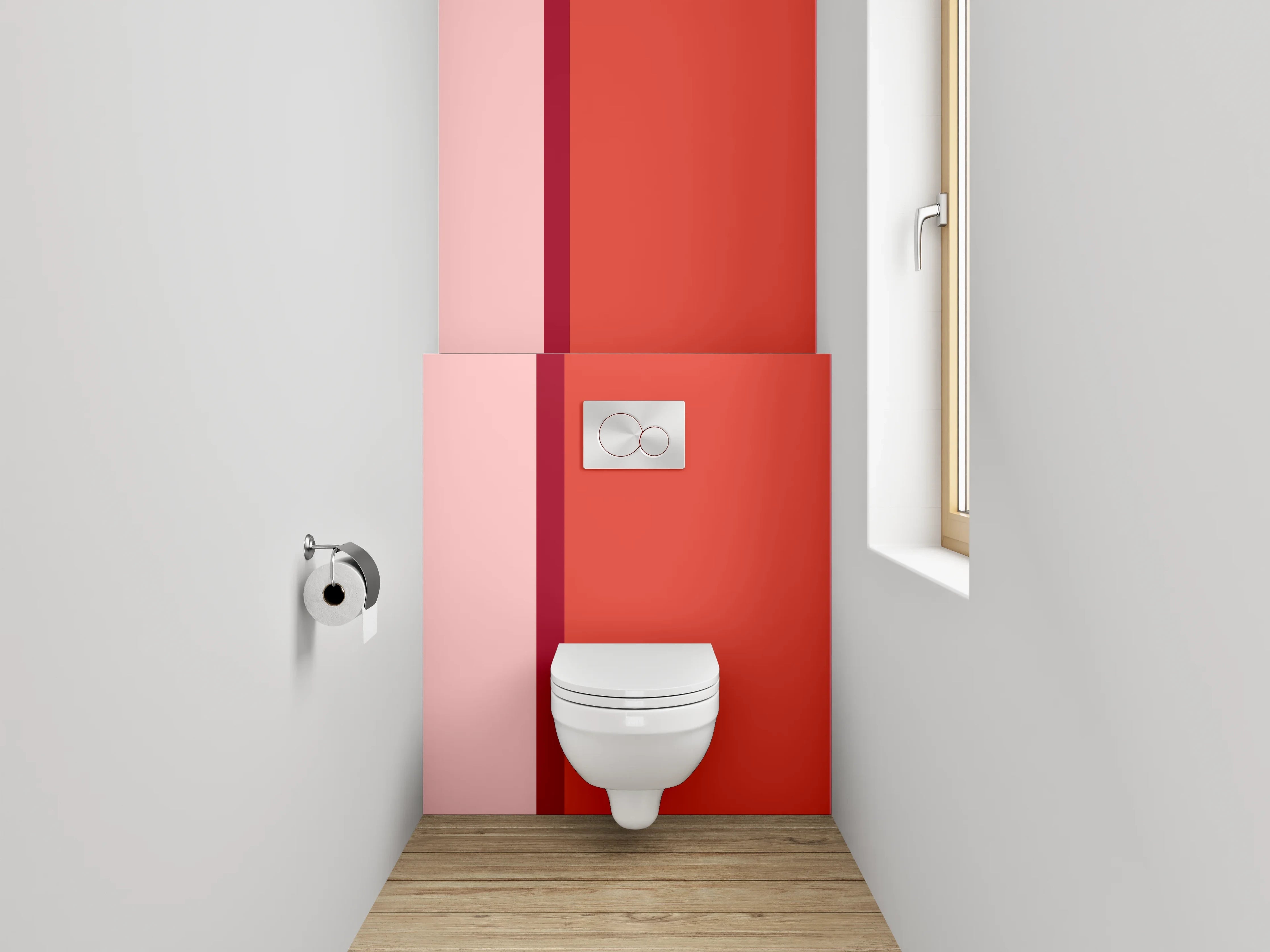 WC-Rückwand - Rotes und Rosa Farbblock-Design