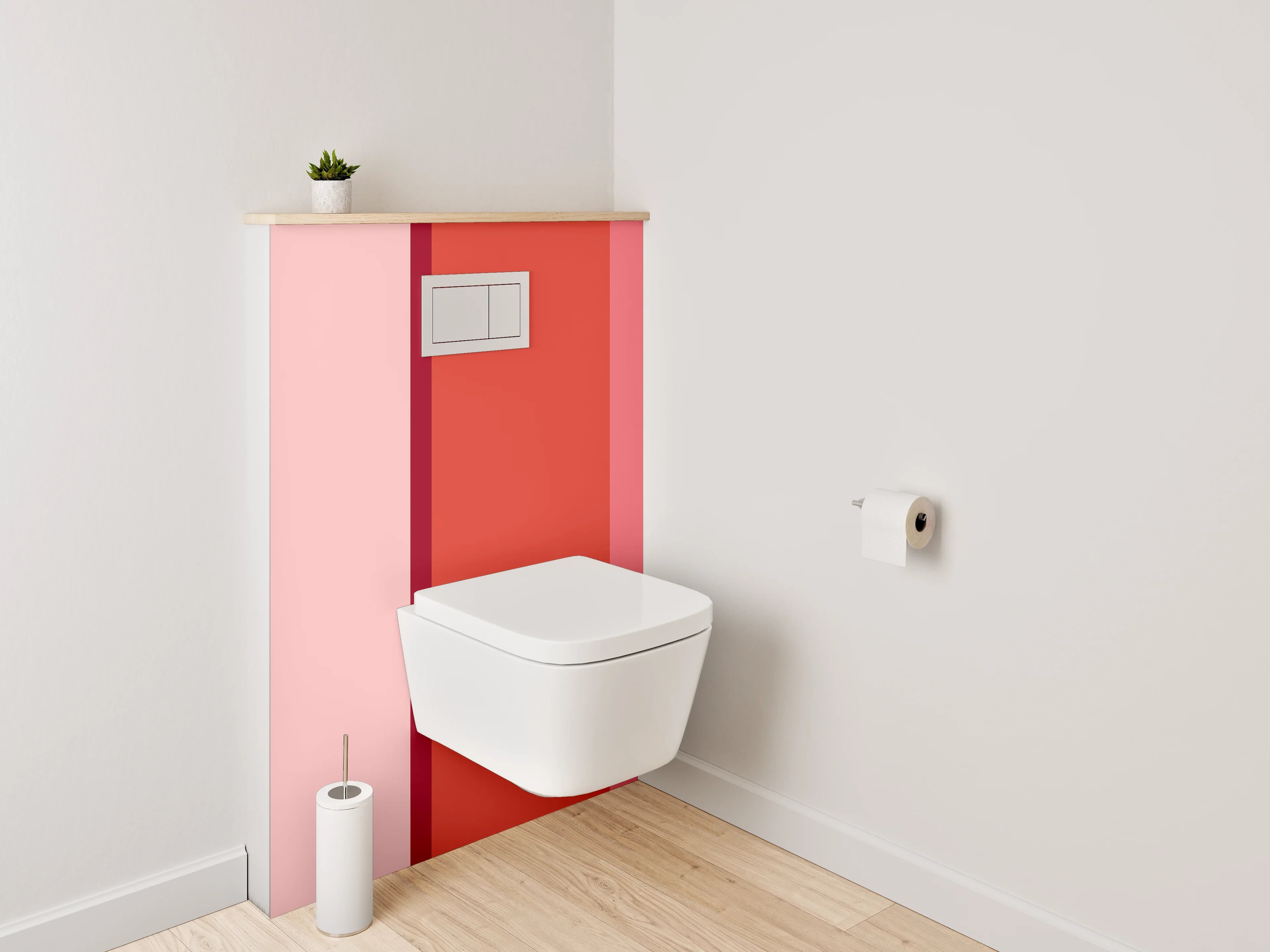 WC-Rückwand - Rotes und Rosa Farbblock-Design