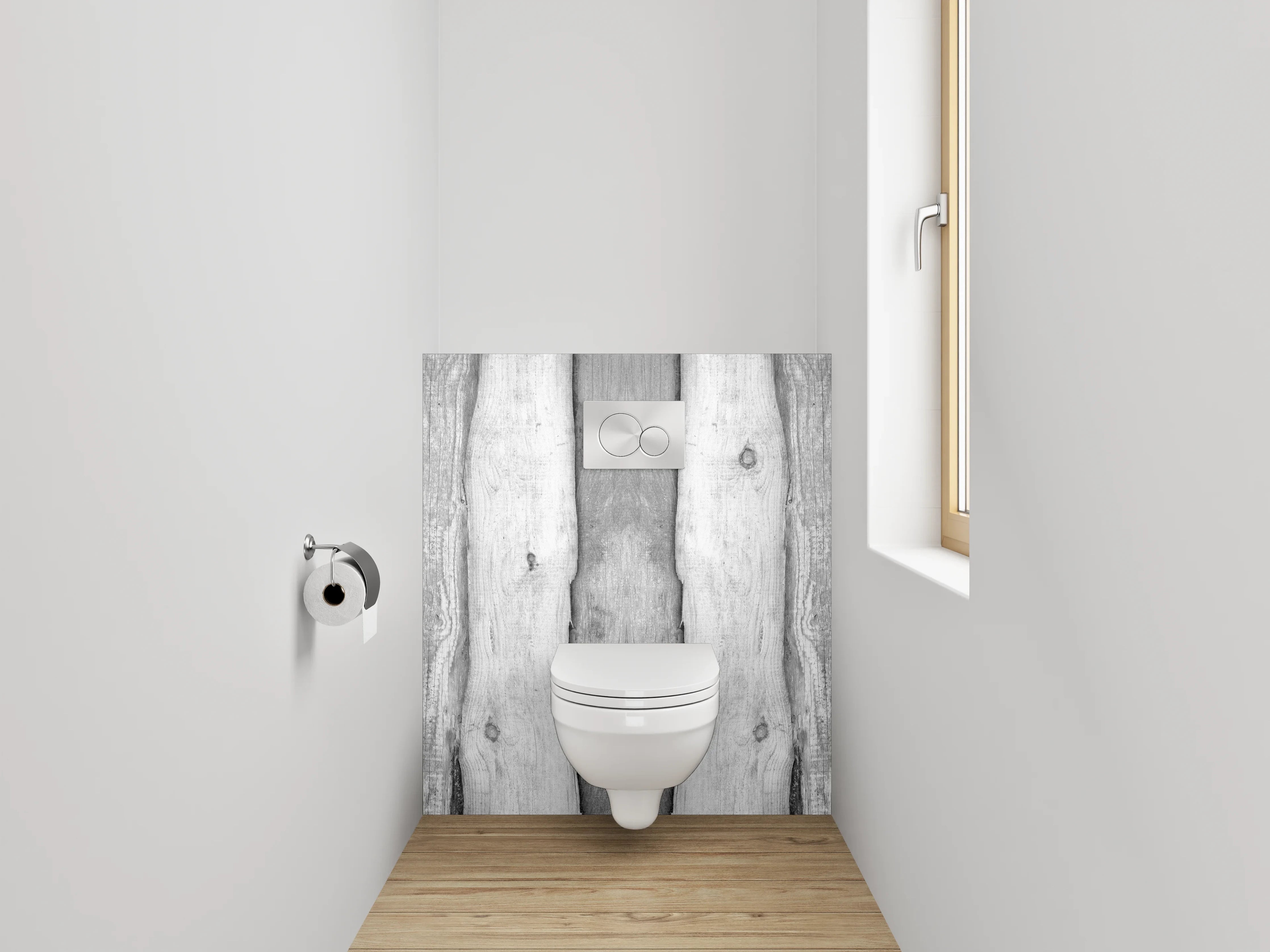 WC-Rückwand - Rustikale Holzlatten in Schwarz-Weiß