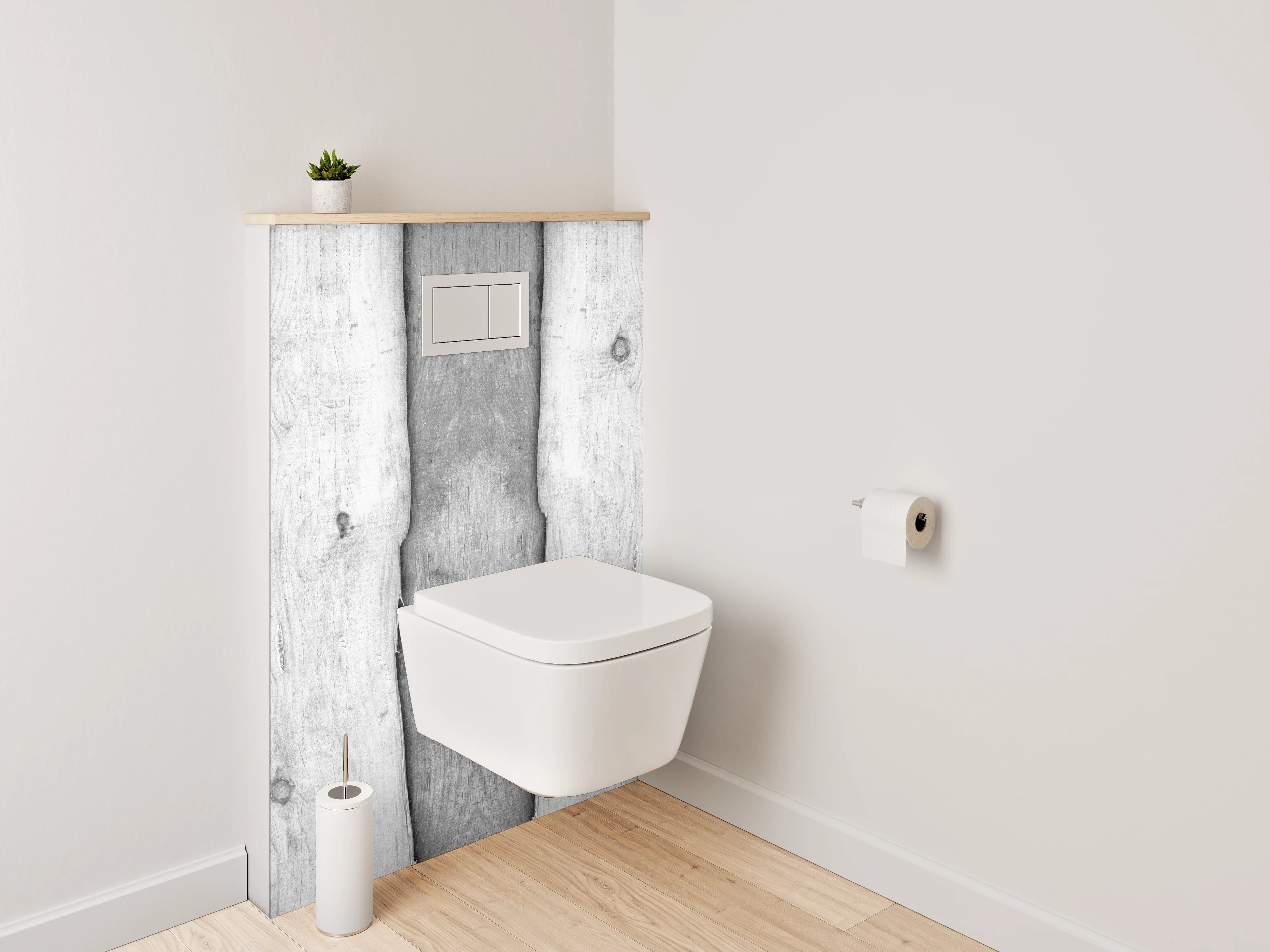 WC-Rückwand - Rustikale Holzlatten in Schwarz-Weiß