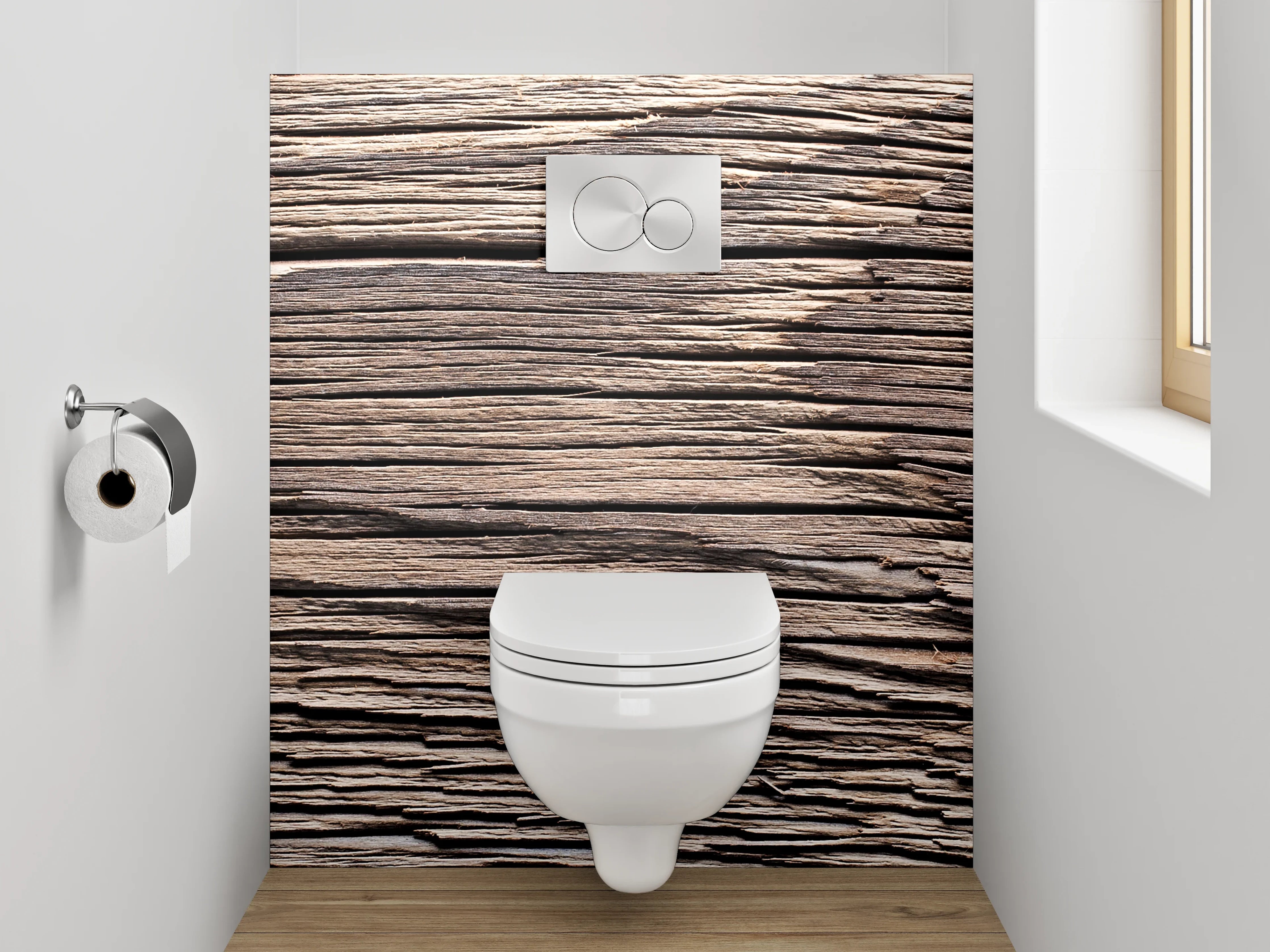 WC-Rückwand - Rustikale Holzmaserung in Nahaufnahme