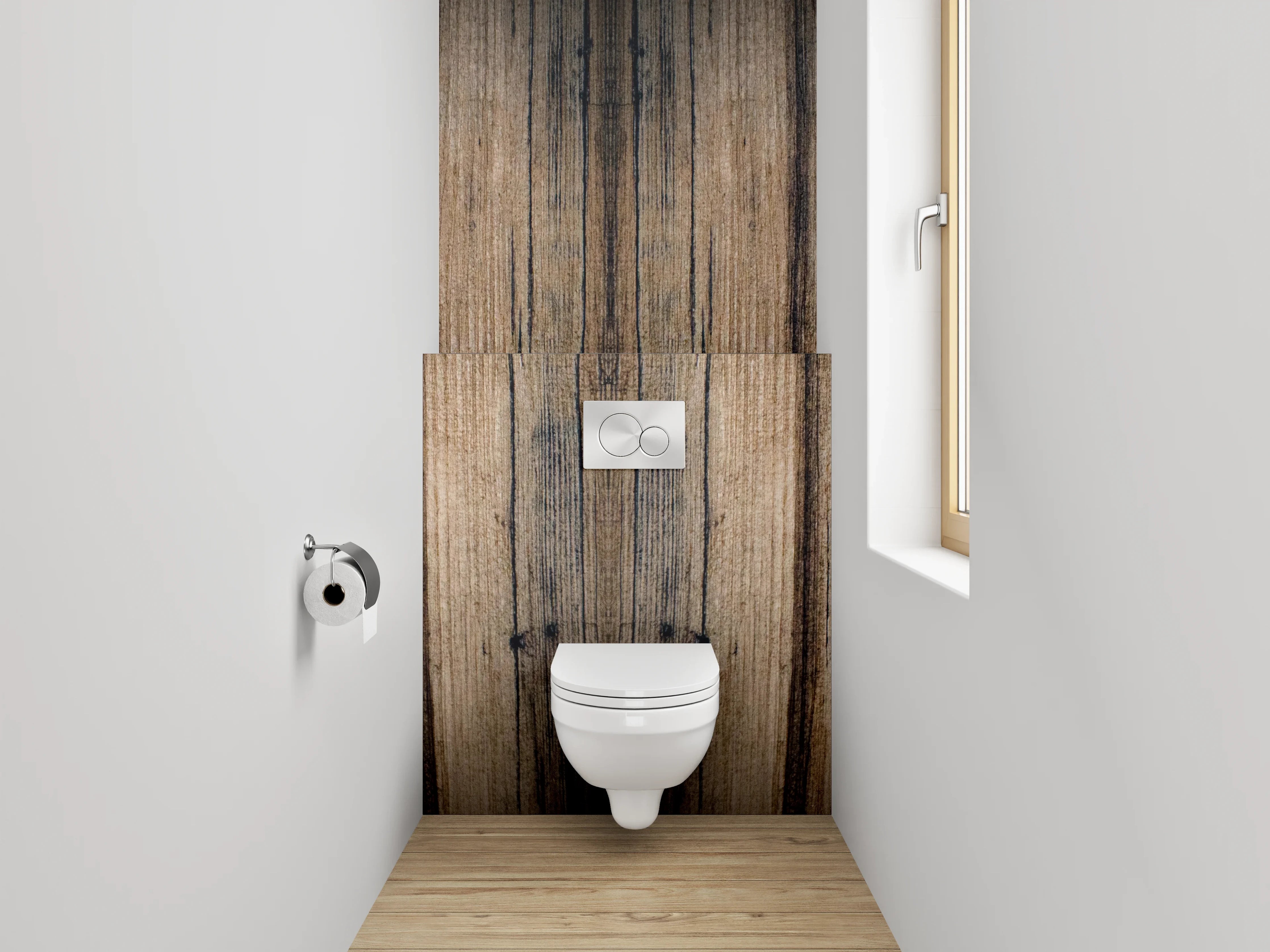 WC-Rückwand - Rustikale Holzoptik für Dein Badezimmer