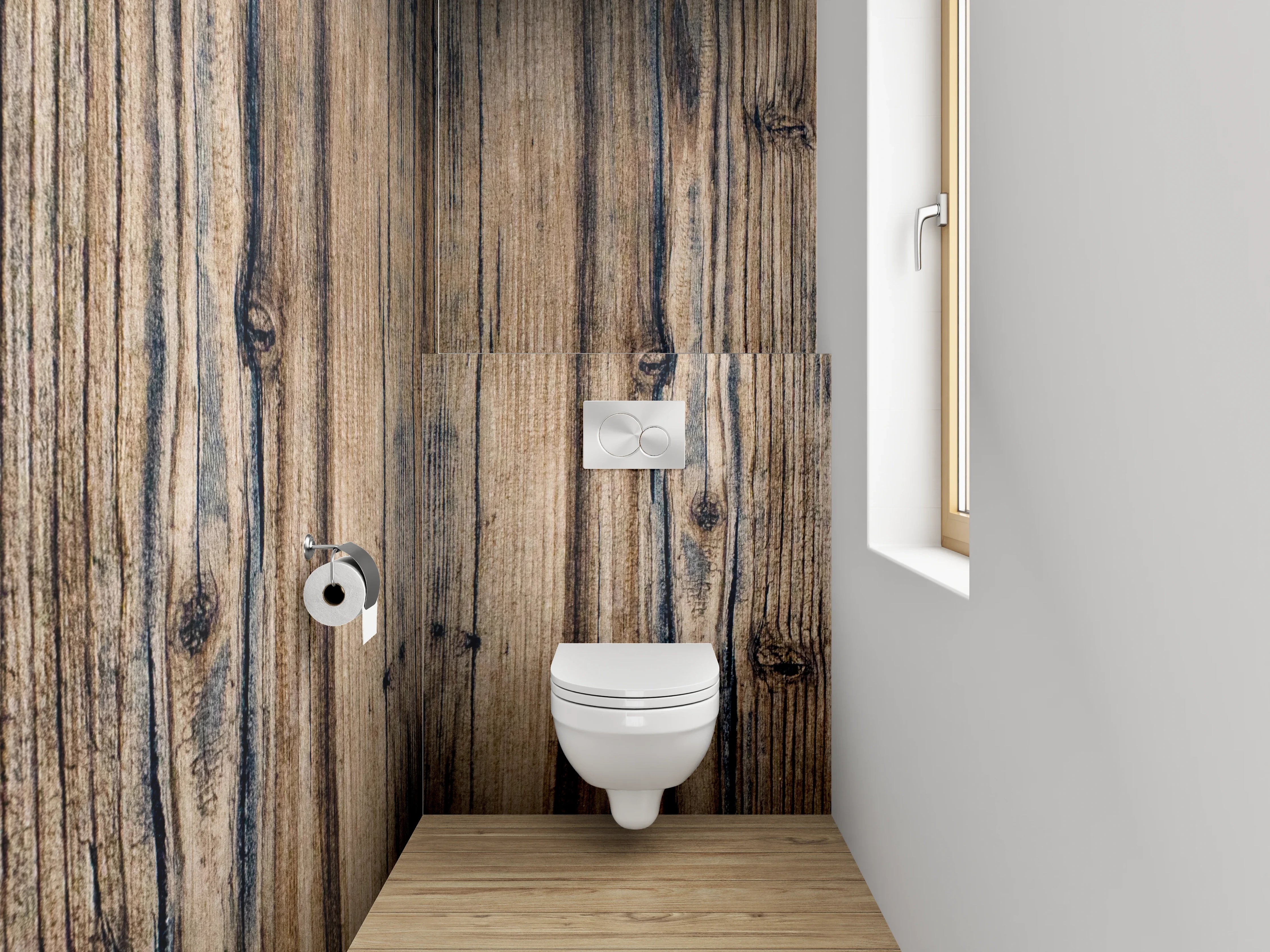 WC-Rückwand - Rustikale Holzoptik für Dein Badezimmer