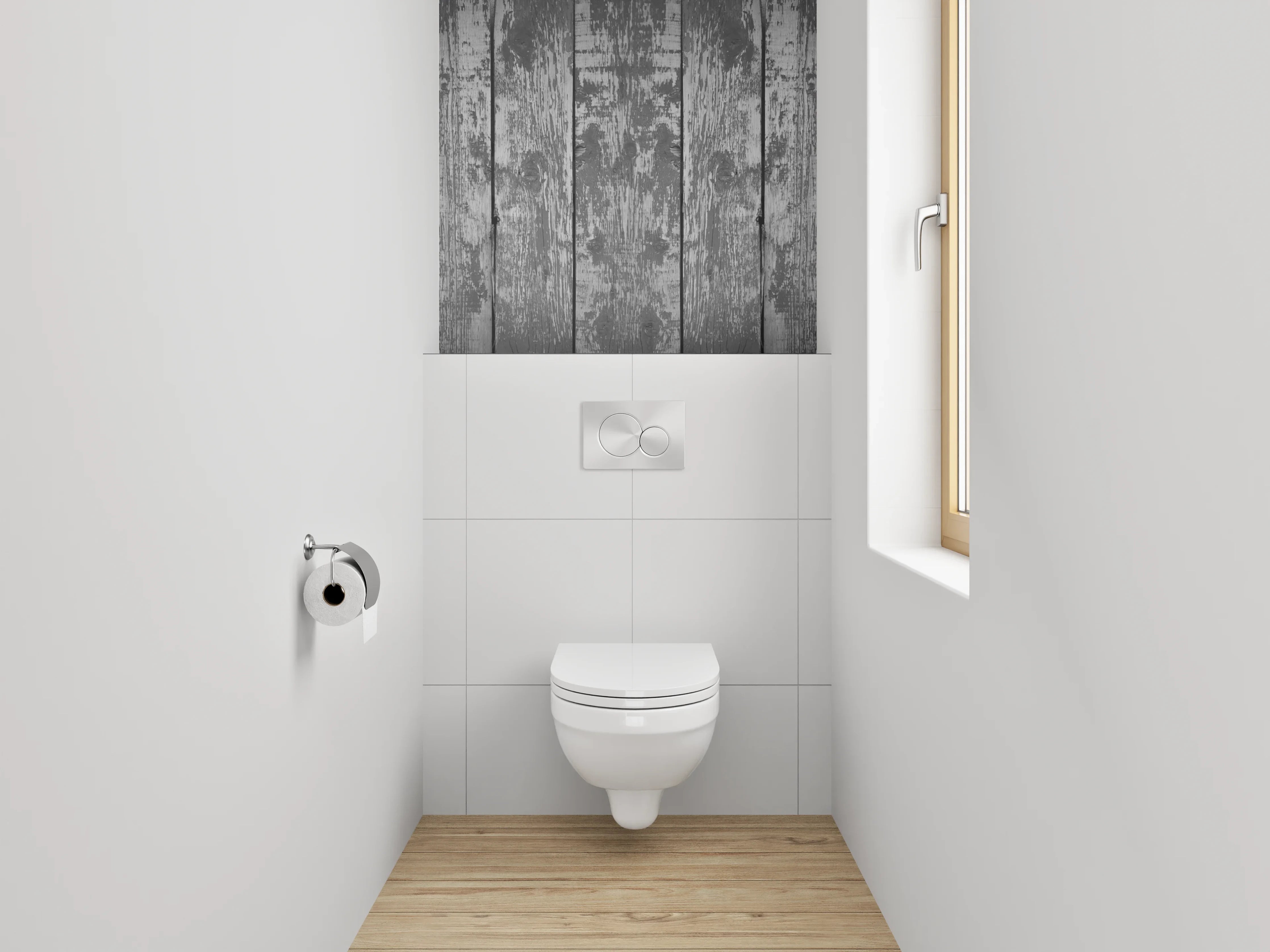 WC-Rückwand - Rustikale Holzoptik in Grau Tönen