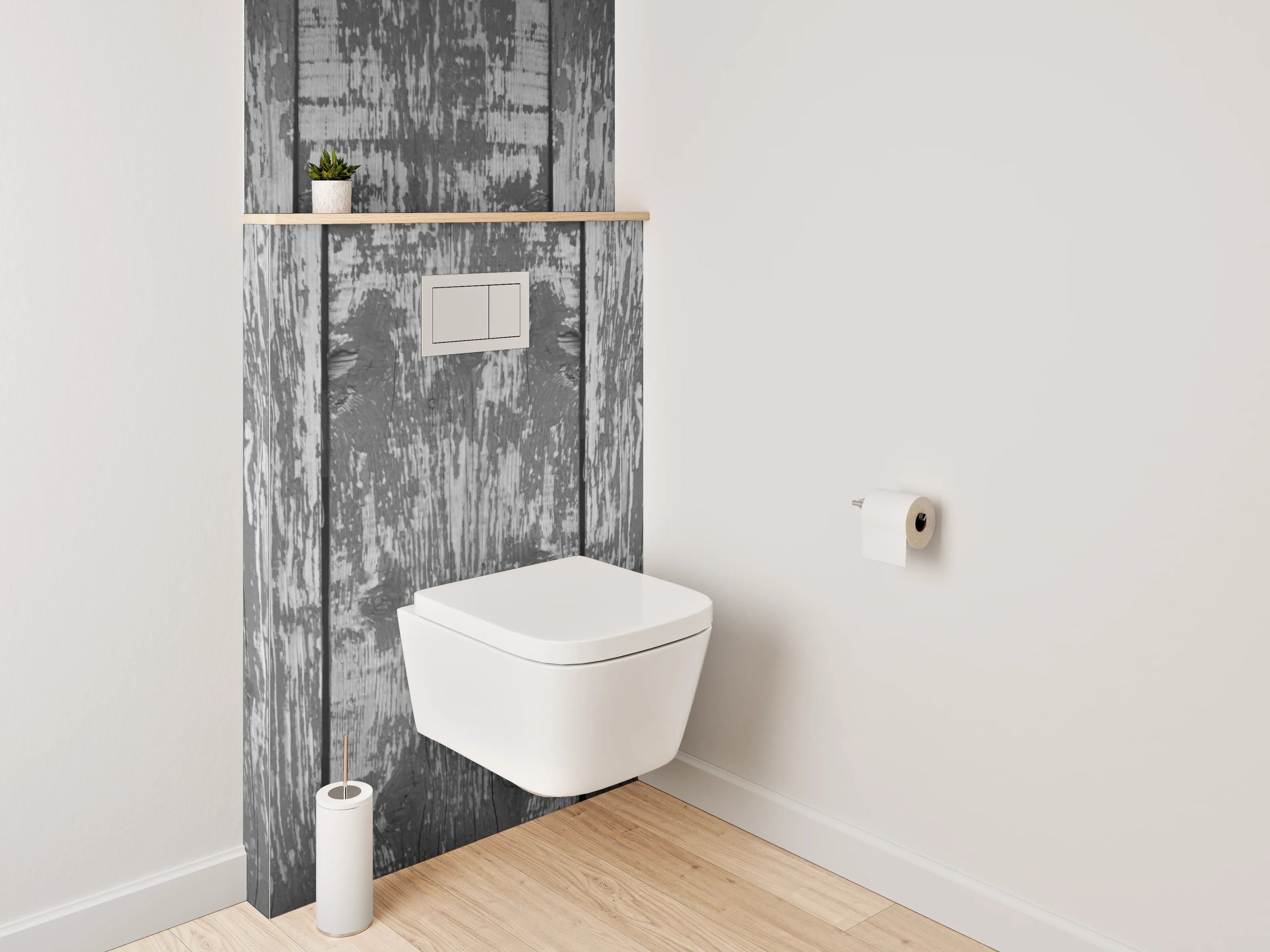WC-Rückwand - Rustikale Holzoptik in Grau Tönen