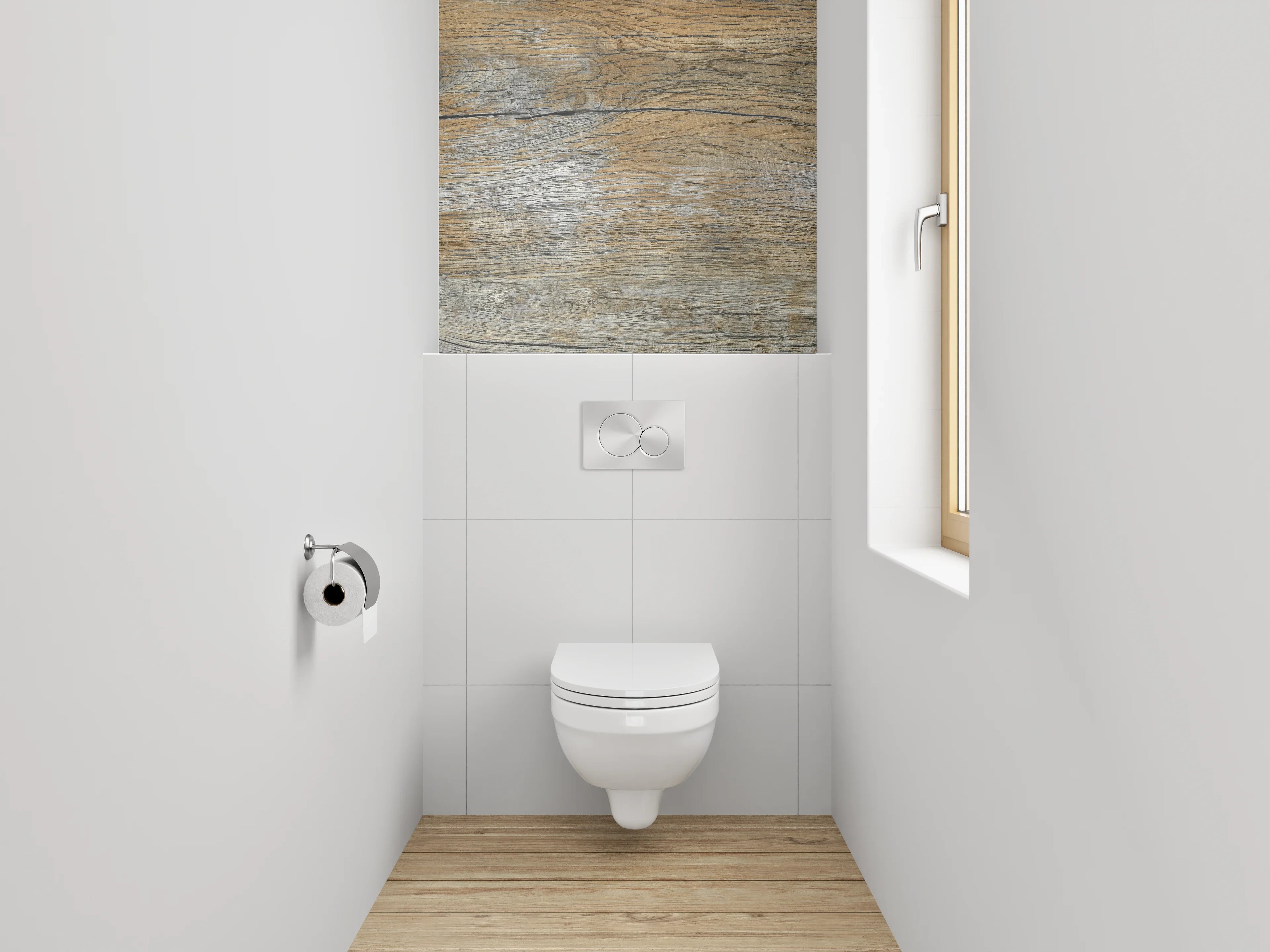 WC-Rückwand - Rustikale Holzoptik mit silbernen Akzenten