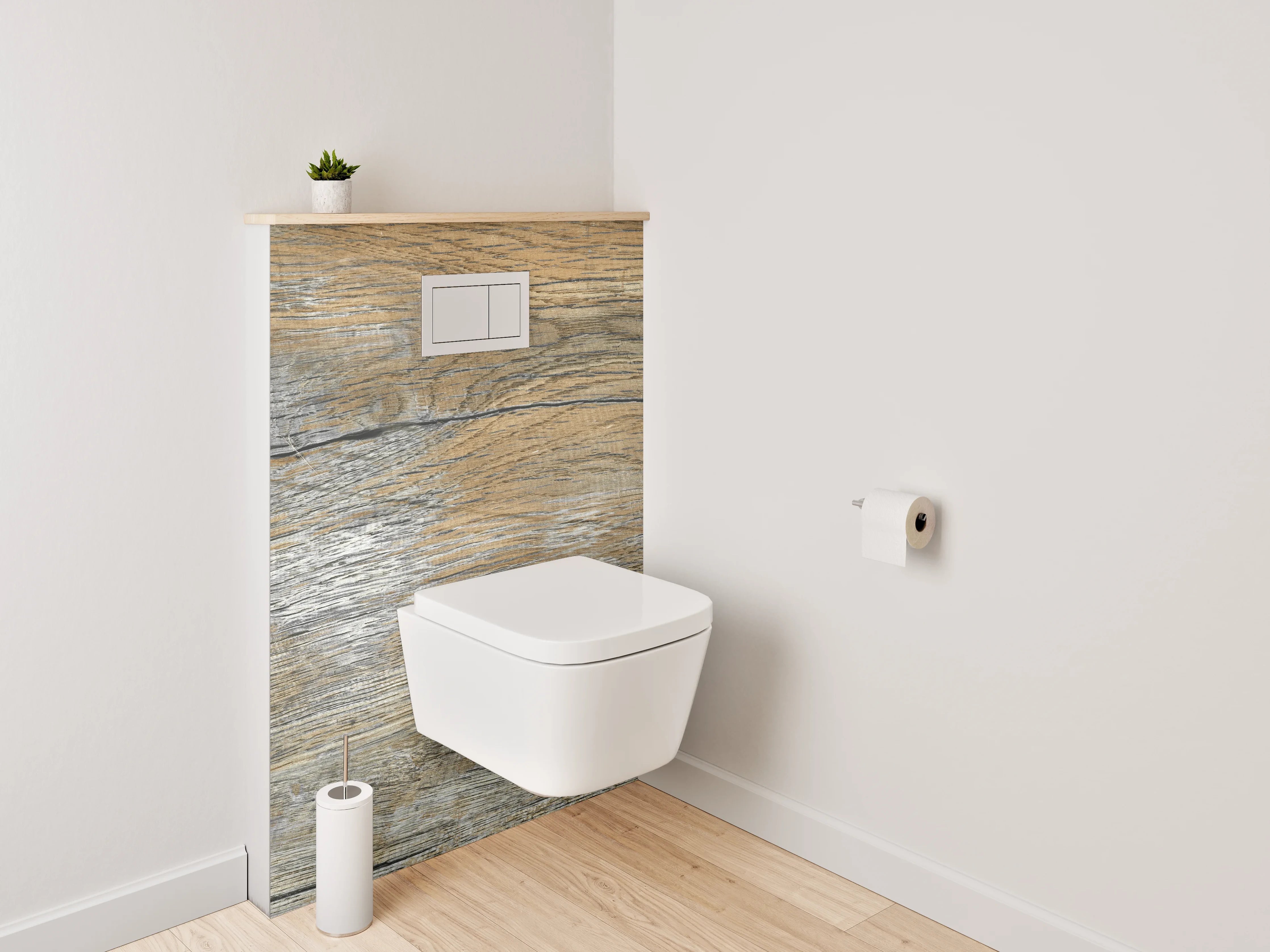 WC-Rückwand - Rustikale Holzoptik mit silbernen Akzenten