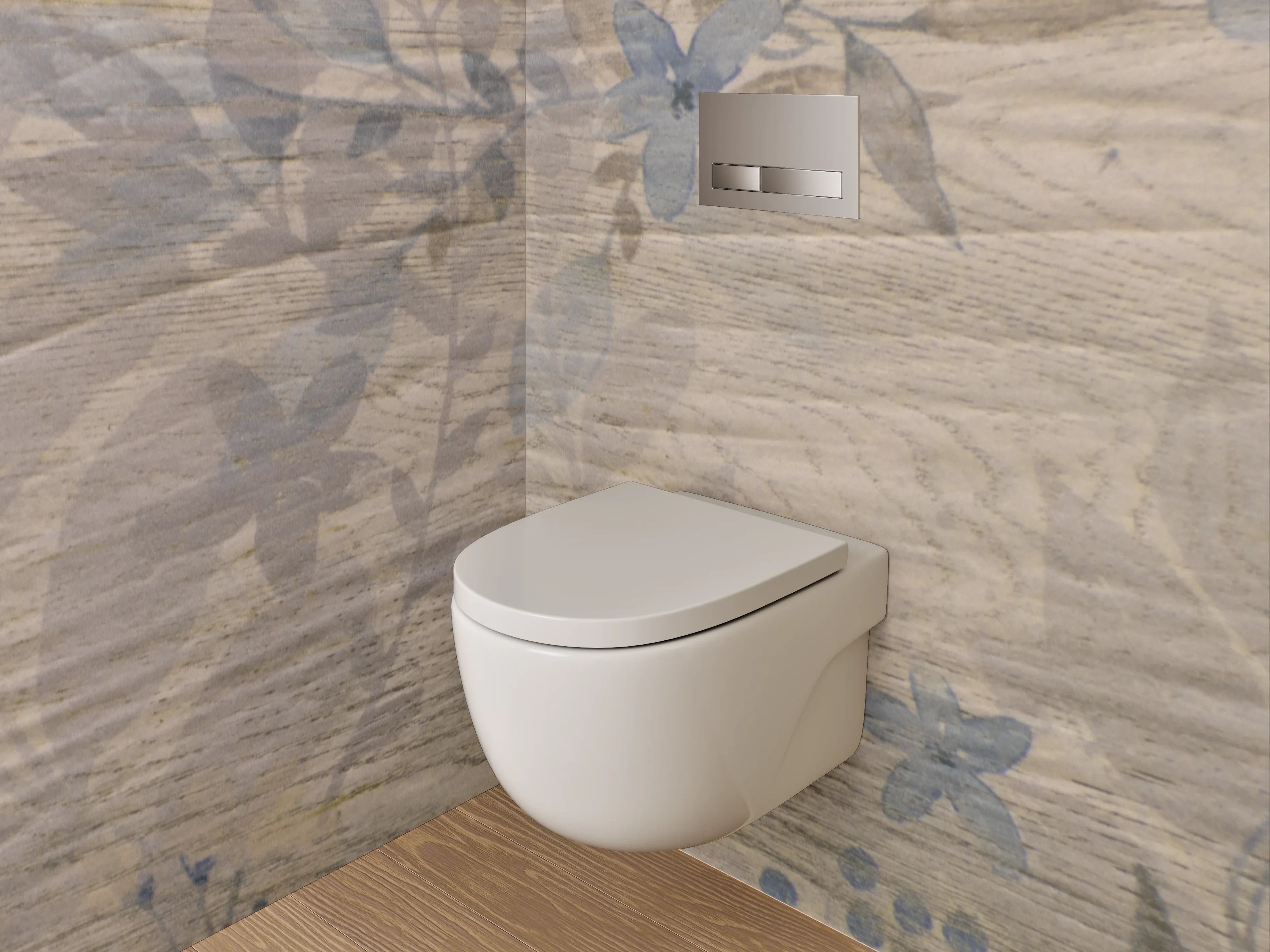 WC-Rückwand - Rustikale Holzoptik mit verwischten Blumen
