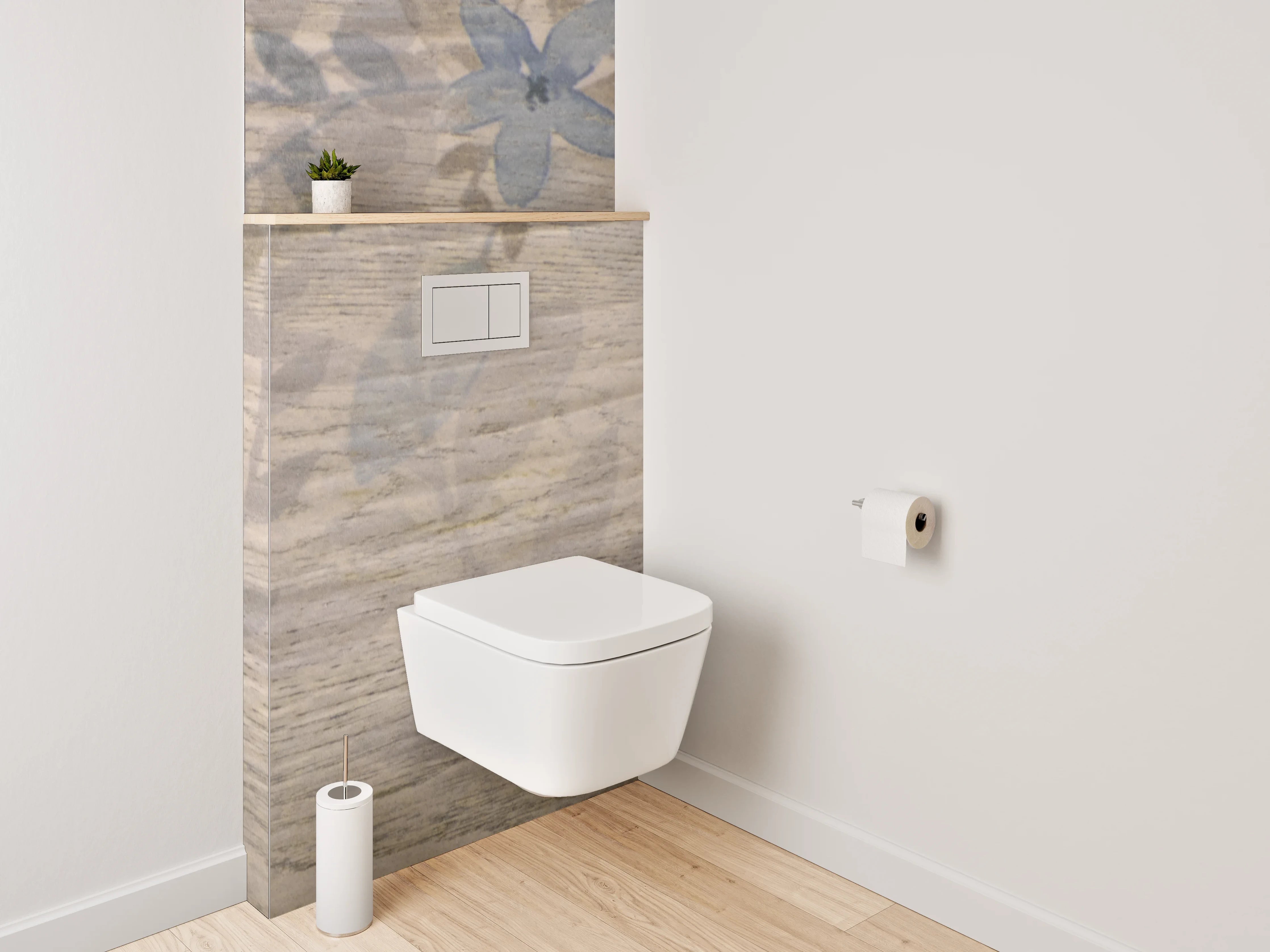 WC-Rückwand - Rustikale Holzoptik mit verwischten Blumen