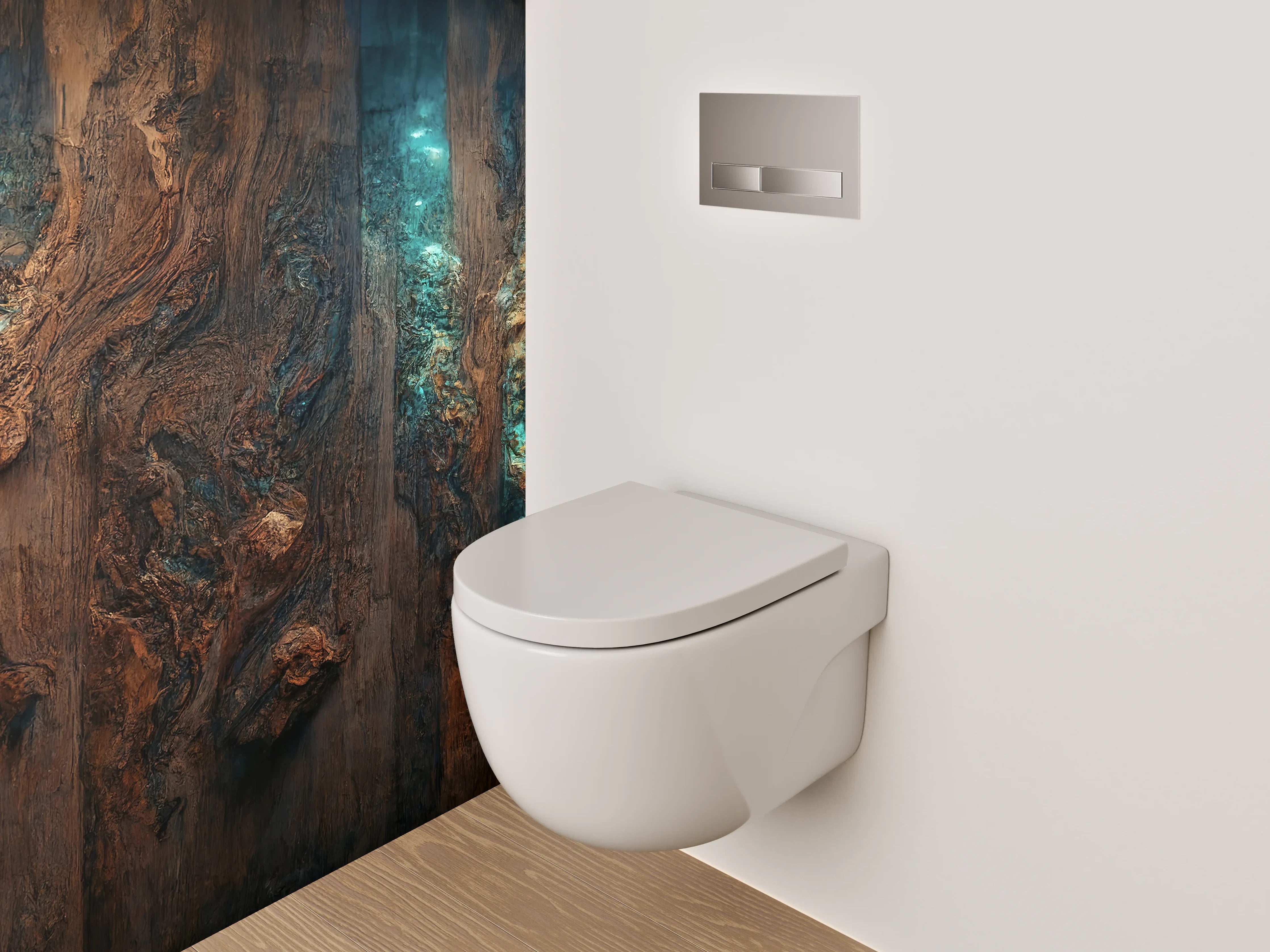WC-Rückwand - Rustikale Holzstruktur mit blauem Licht