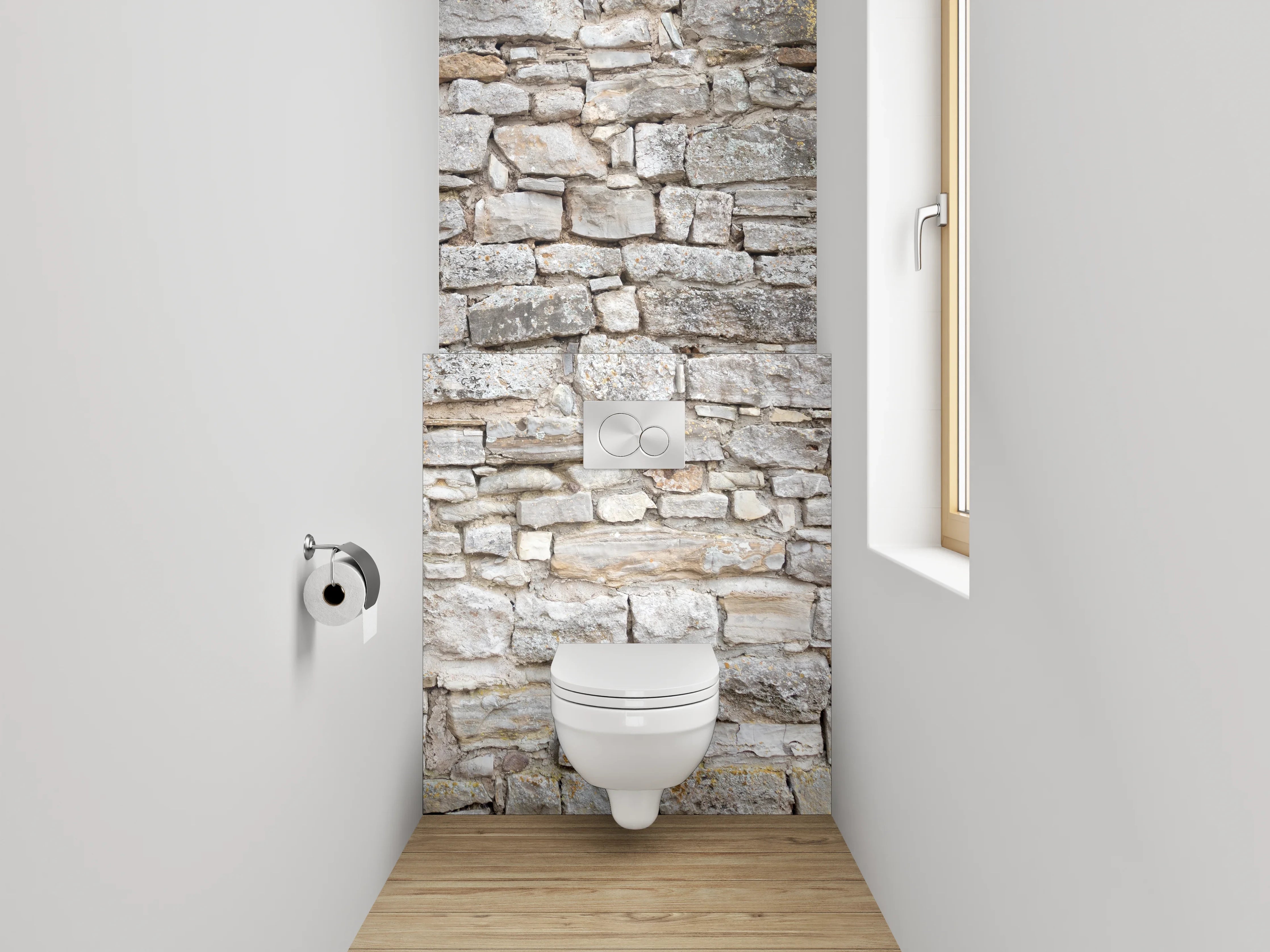 WC-Rückwand - Rustikale Steinwand Naturstein Optik