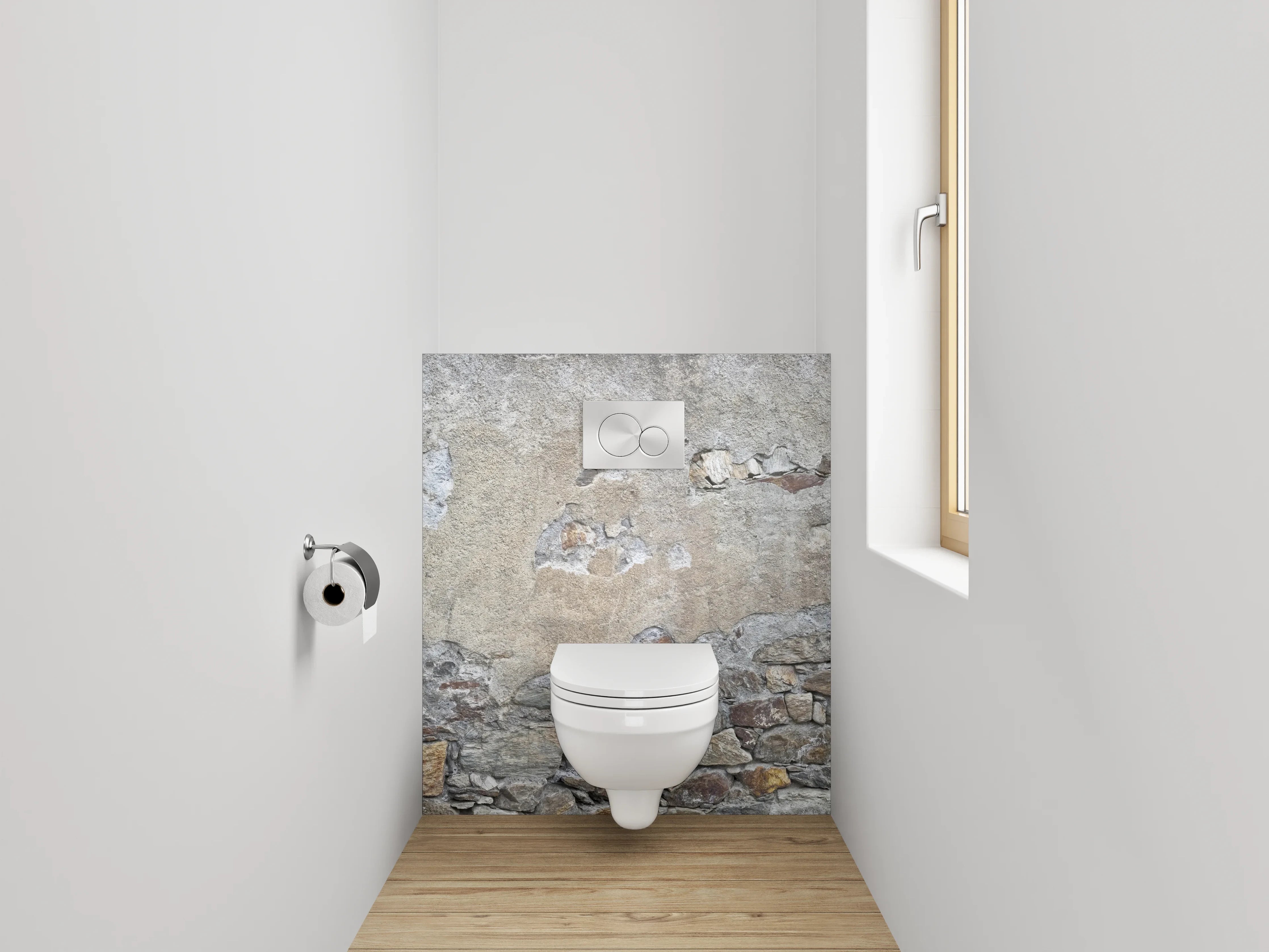 WC-Rückwand - Rustikale Steinwand in Grau-Beige