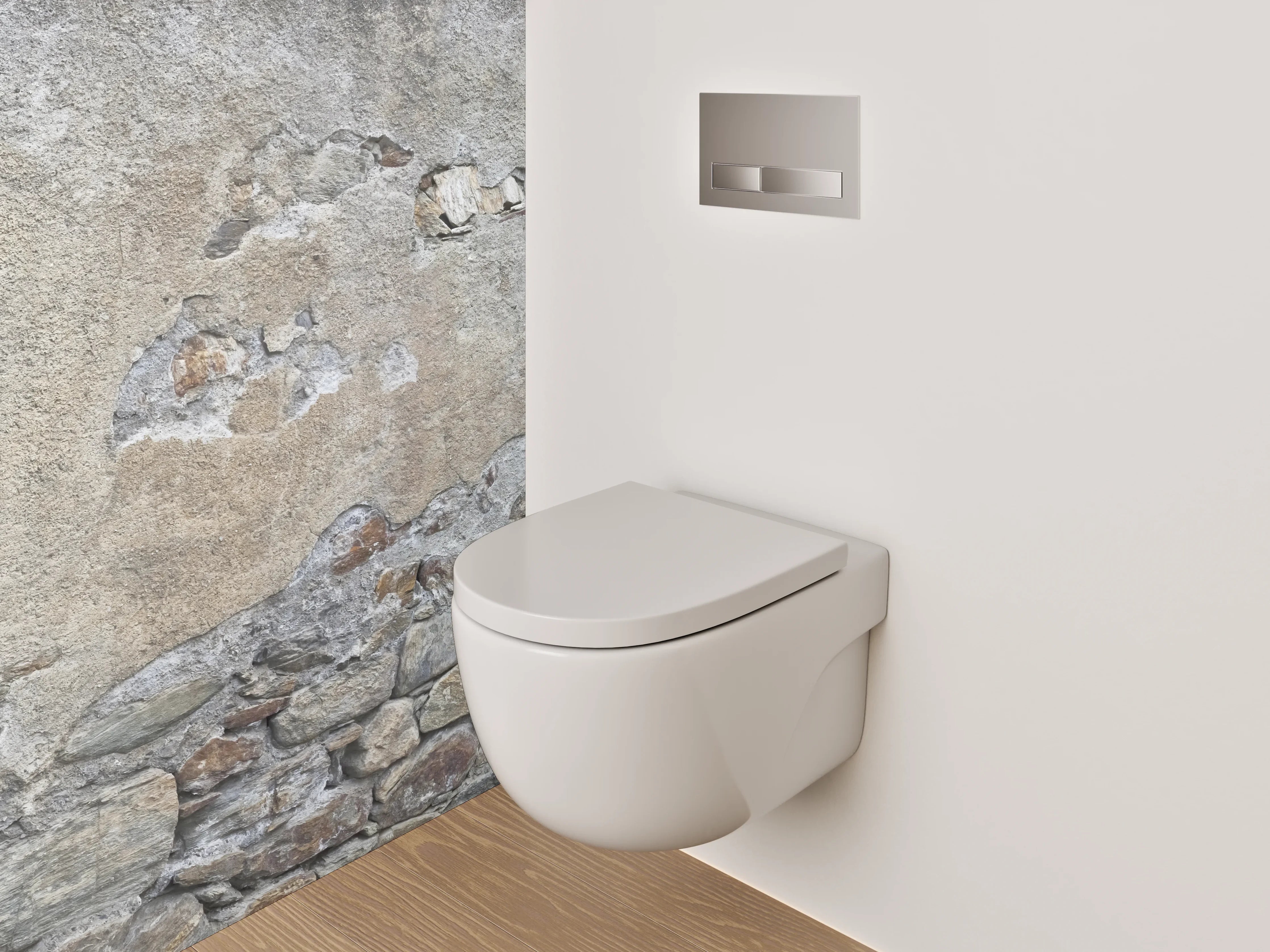 WC-Rückwand - Rustikale Steinwand in Grau-Beige