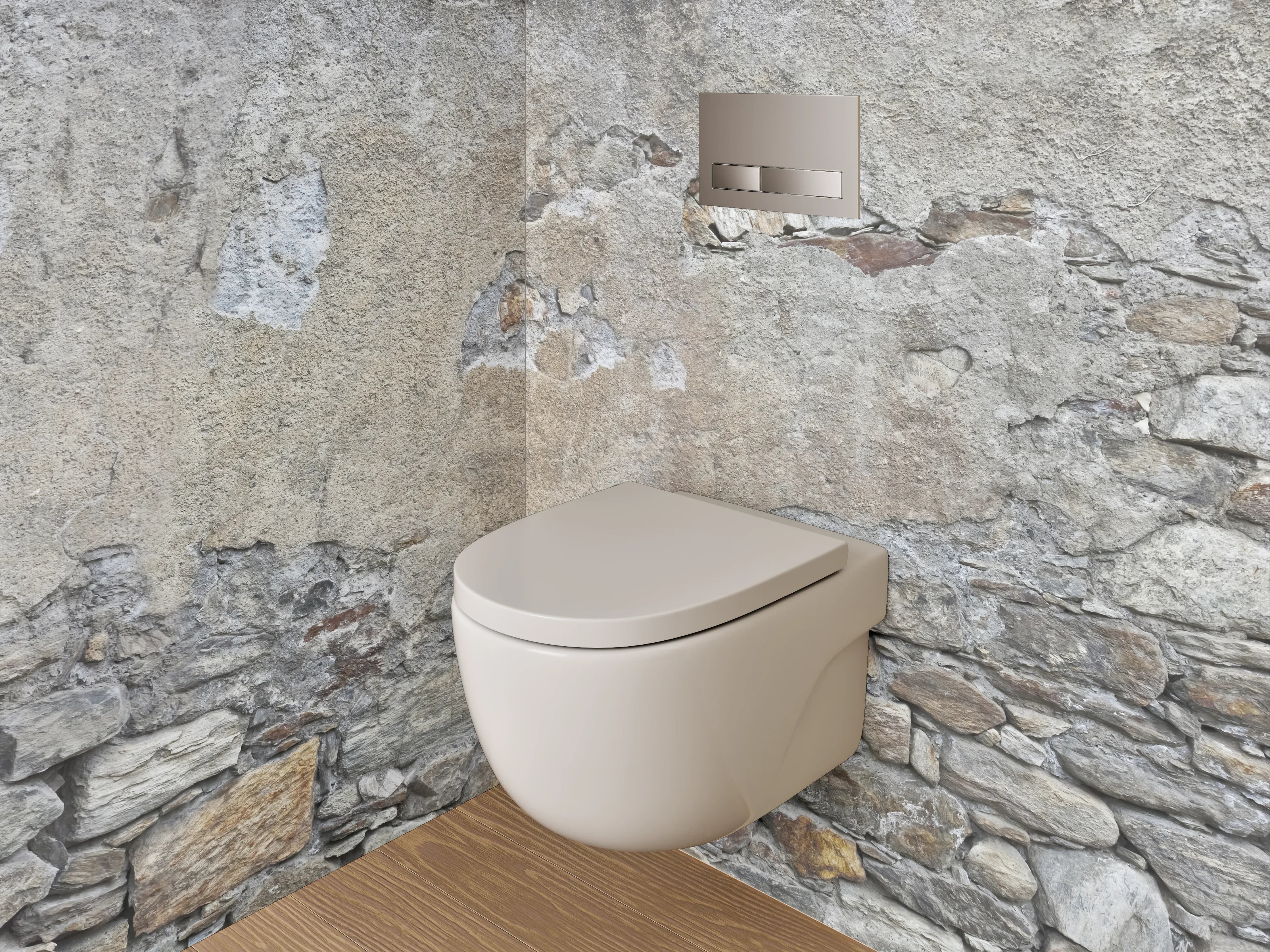 WC-Rückwand - Rustikale Steinwand in Grau-Beige