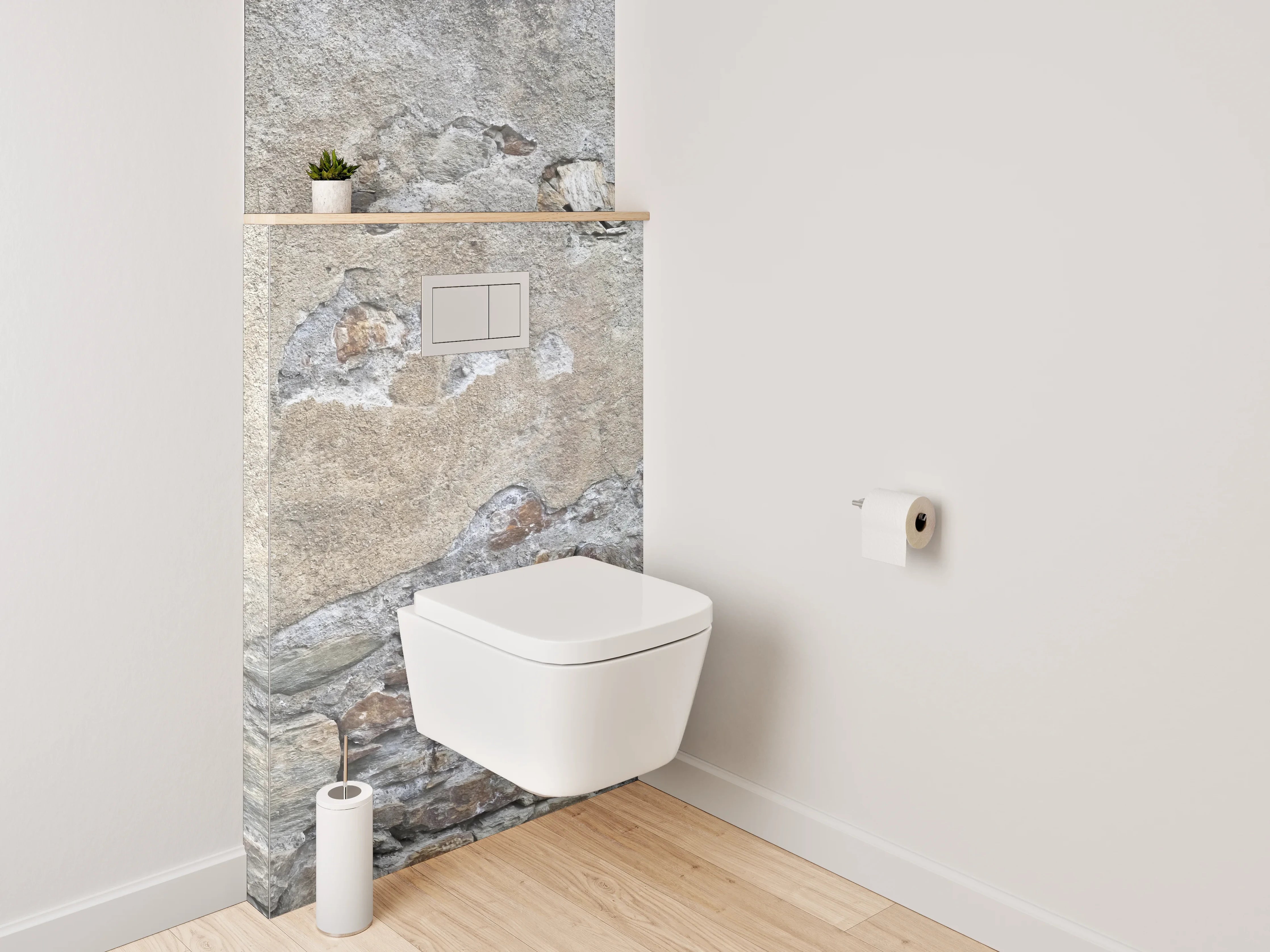 WC-Rückwand - Rustikale Steinwand in Grau-Beige