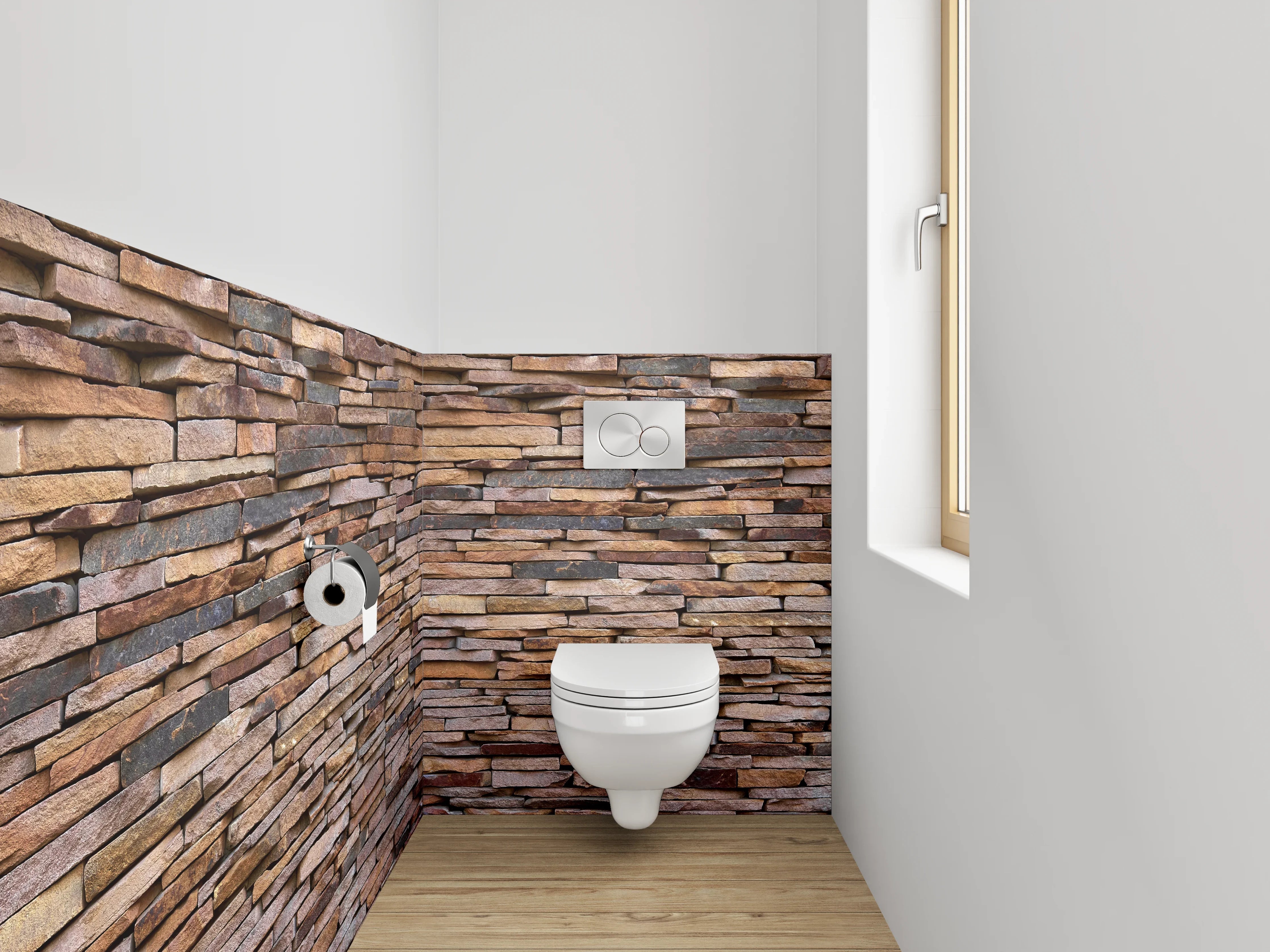 WC-Rückwand - Rustikale Steinwandoptik Braun