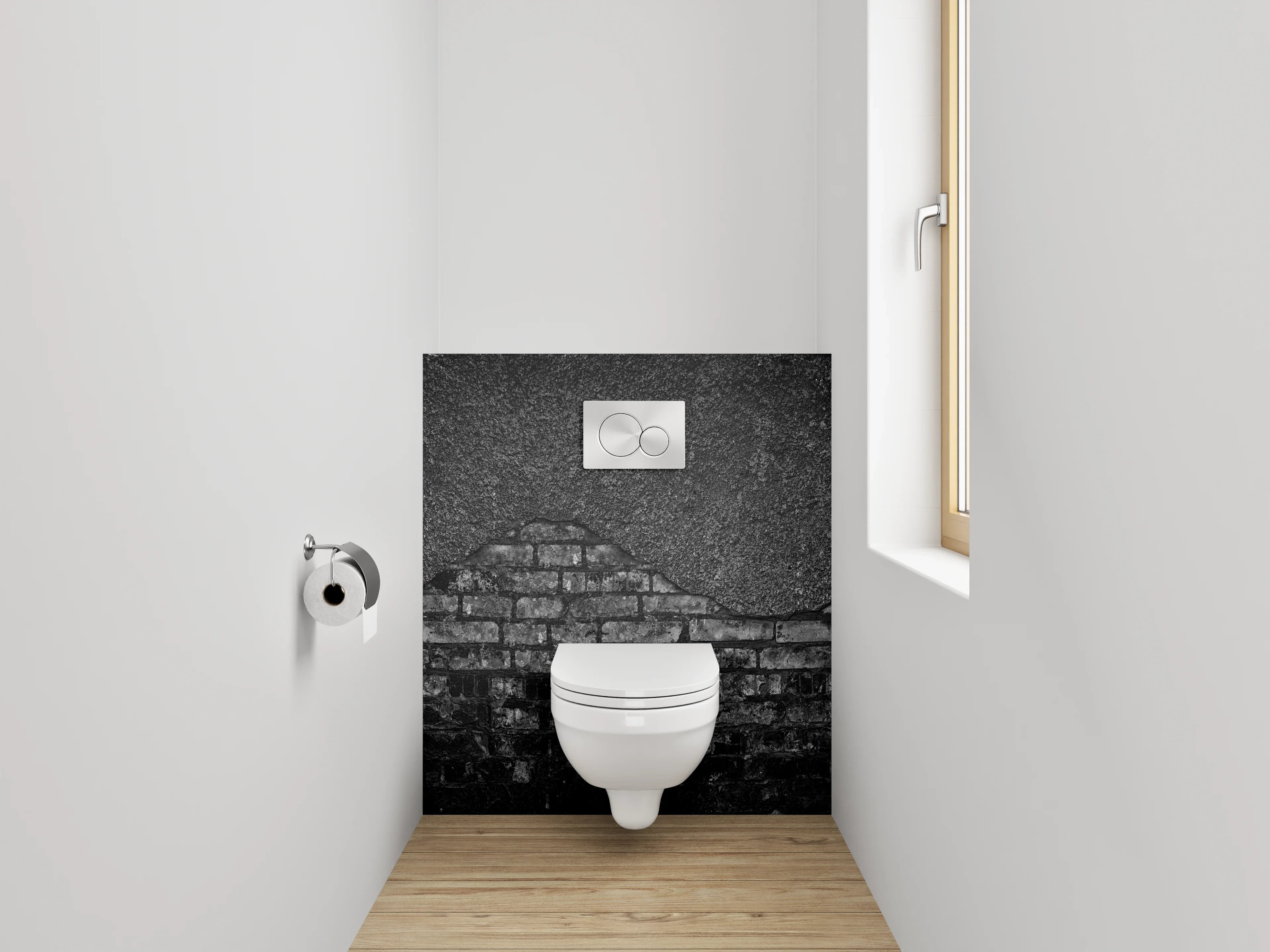 WC-Rückwand - Rustikale Ziegelsteinmauer in Schwarzgrau