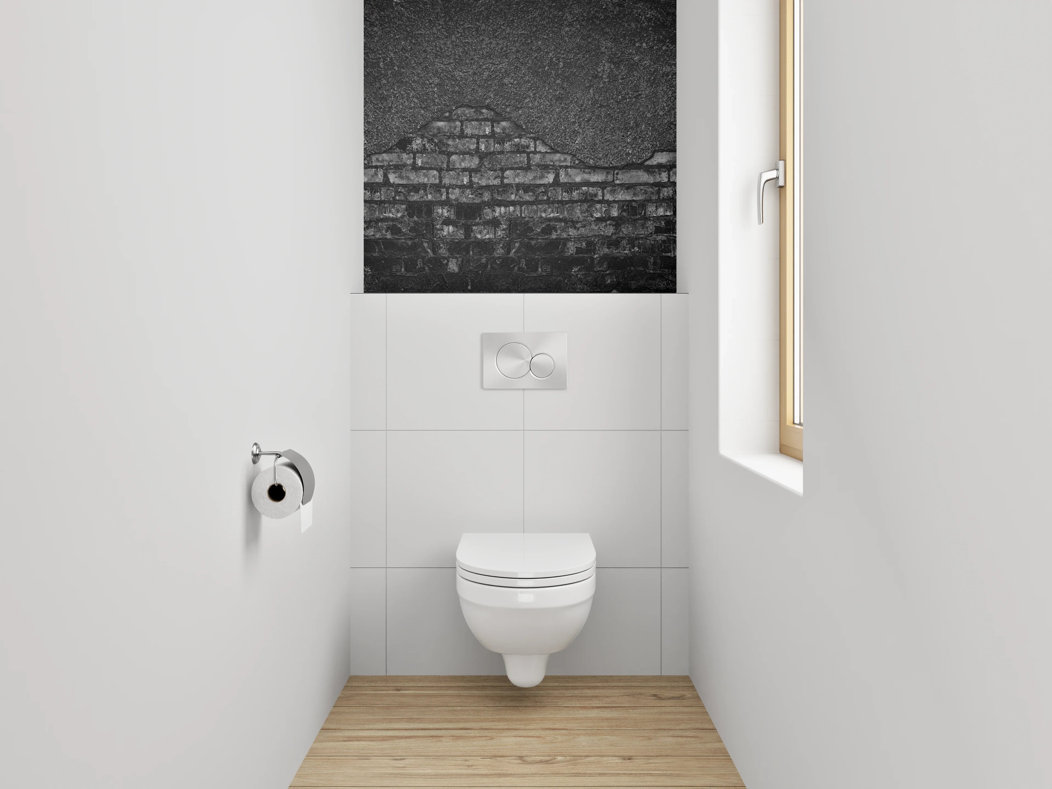 WC-Rückwand - Rustikale Ziegelsteinmauer in Schwarzgrau
